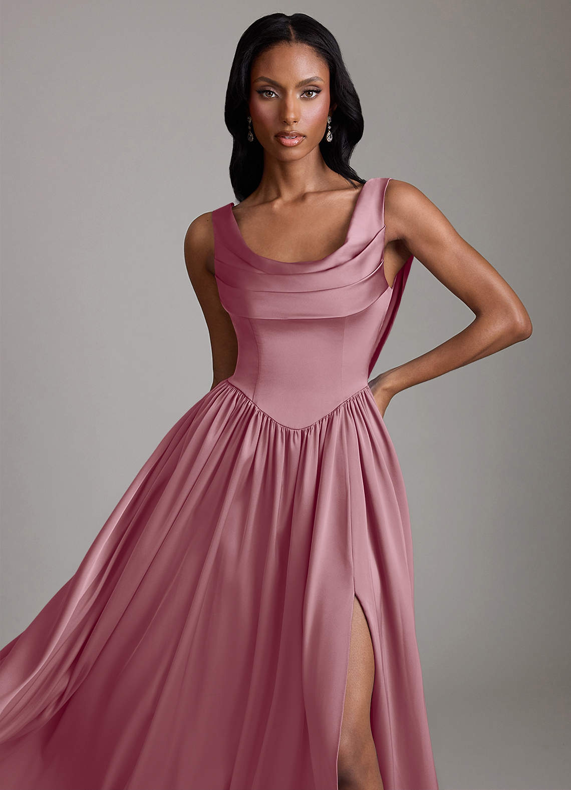 vintage satin dress 1930s Solid Deep V-Neck becoming a modern woman Dusty Pink Satin A-Line Valentine's
