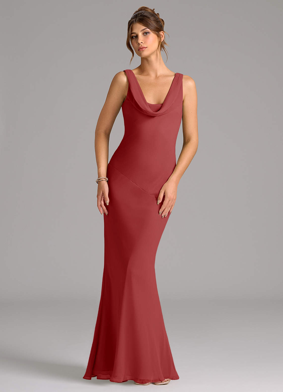 Azazie Rylina Bridesmaid Dresses Rust Mermaid Pleated Chiffon Dress image1