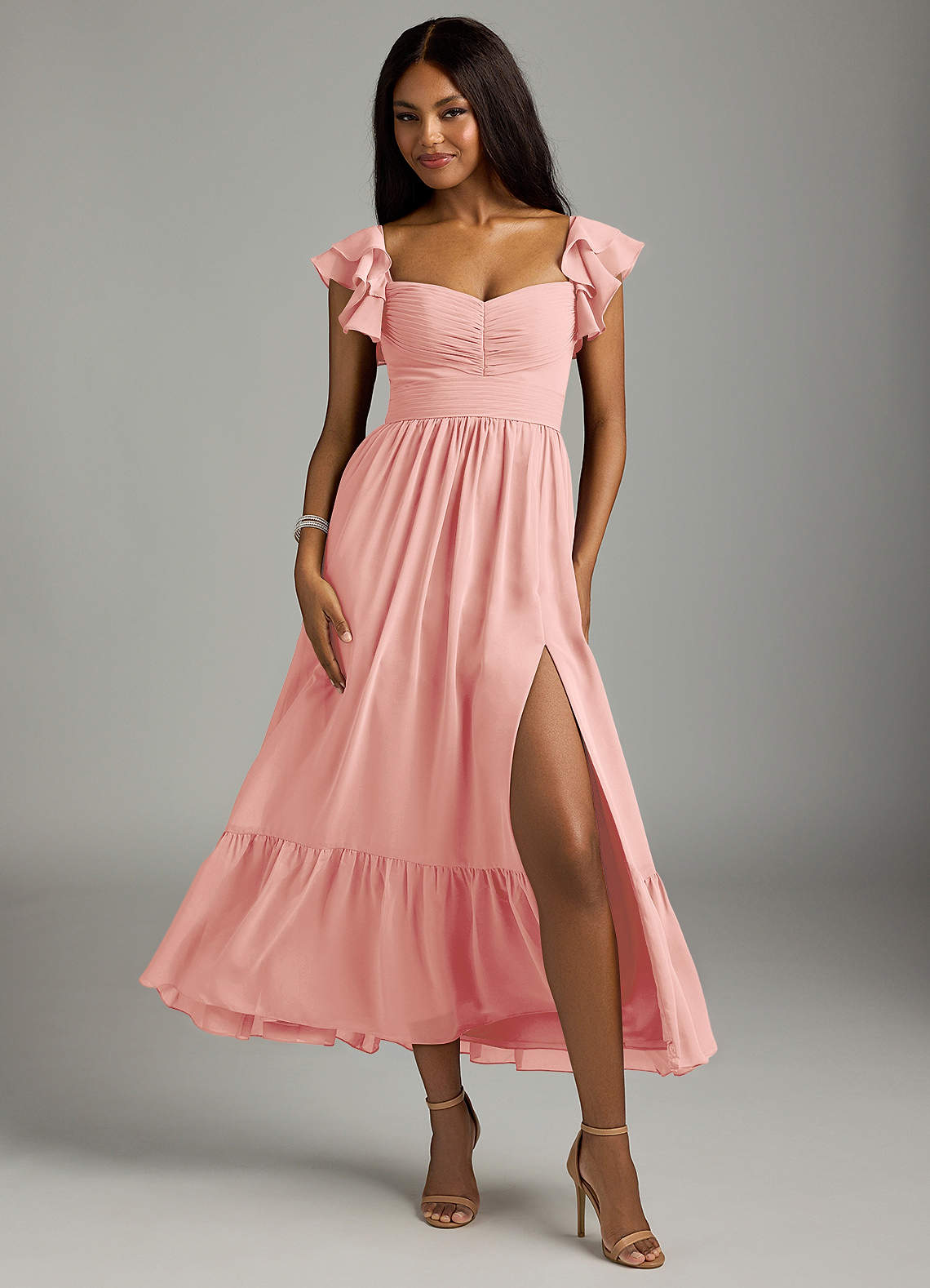 Azazie Anaya Bridesmaid Dresses Rosette A-Line Pleated Chiffon Dress image1