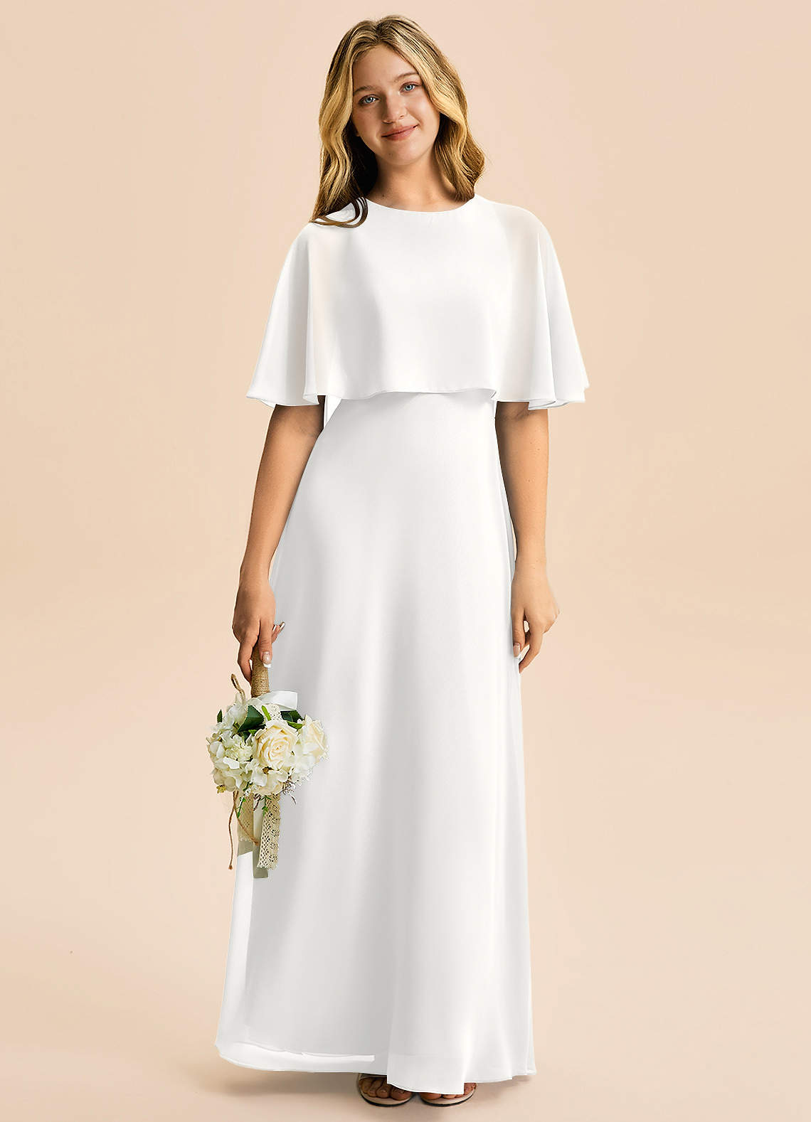 Azazie Maris Junior Robe Trapèze en Mousseline de soie Blanc image4