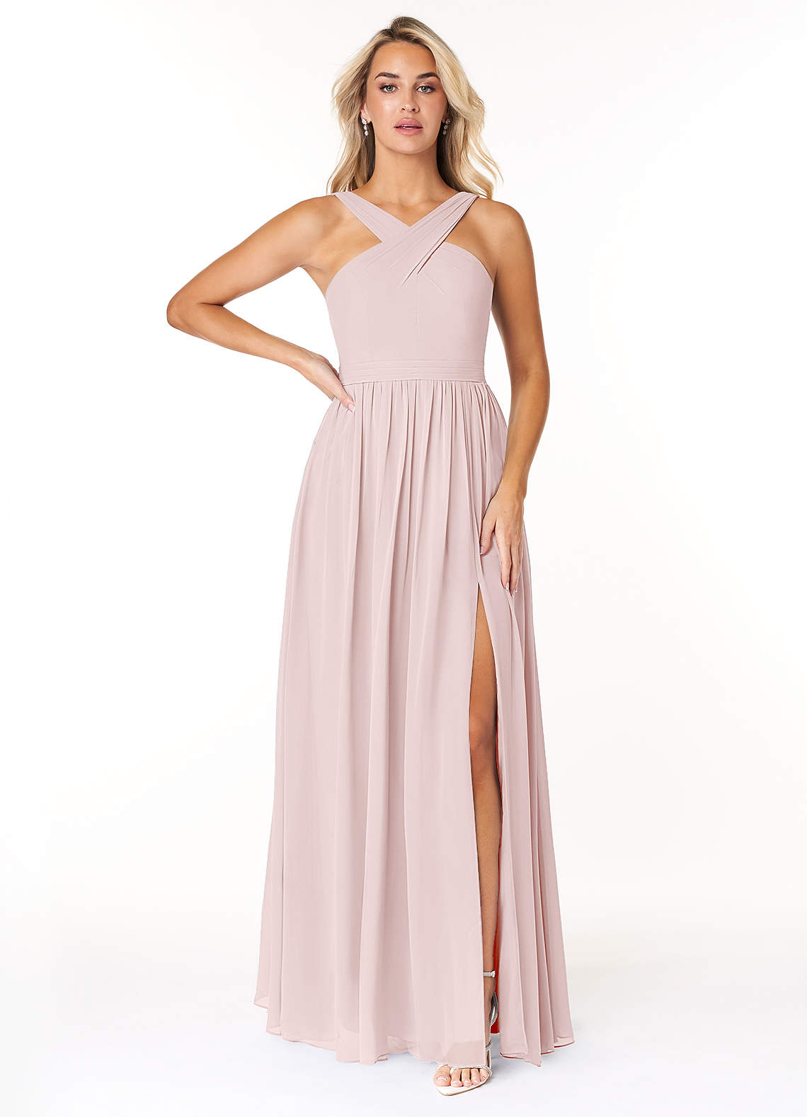 Azazie Elvira Bridesmaid Dresses Blushing Pink A-Line Pleated Chiffon Dress image1