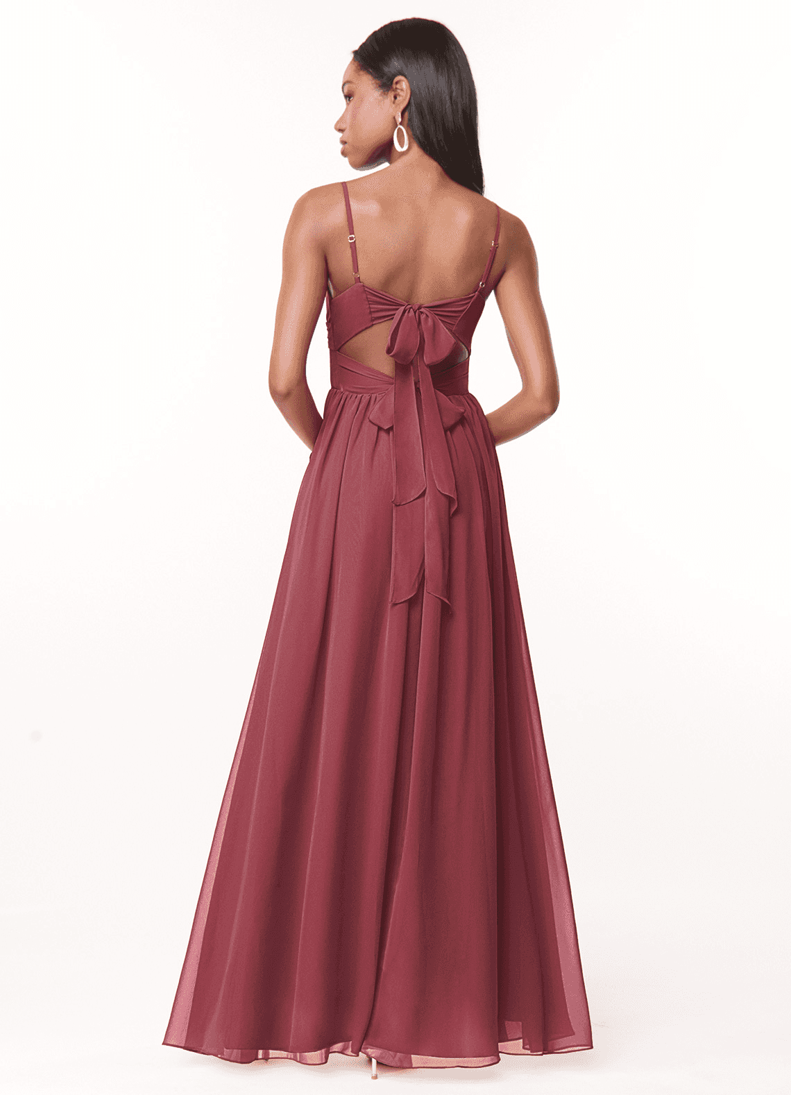 Azazie Zeya Bridesmaid Dresses Merlot A-Line V-Neck Pleated Chiffon Dress image2