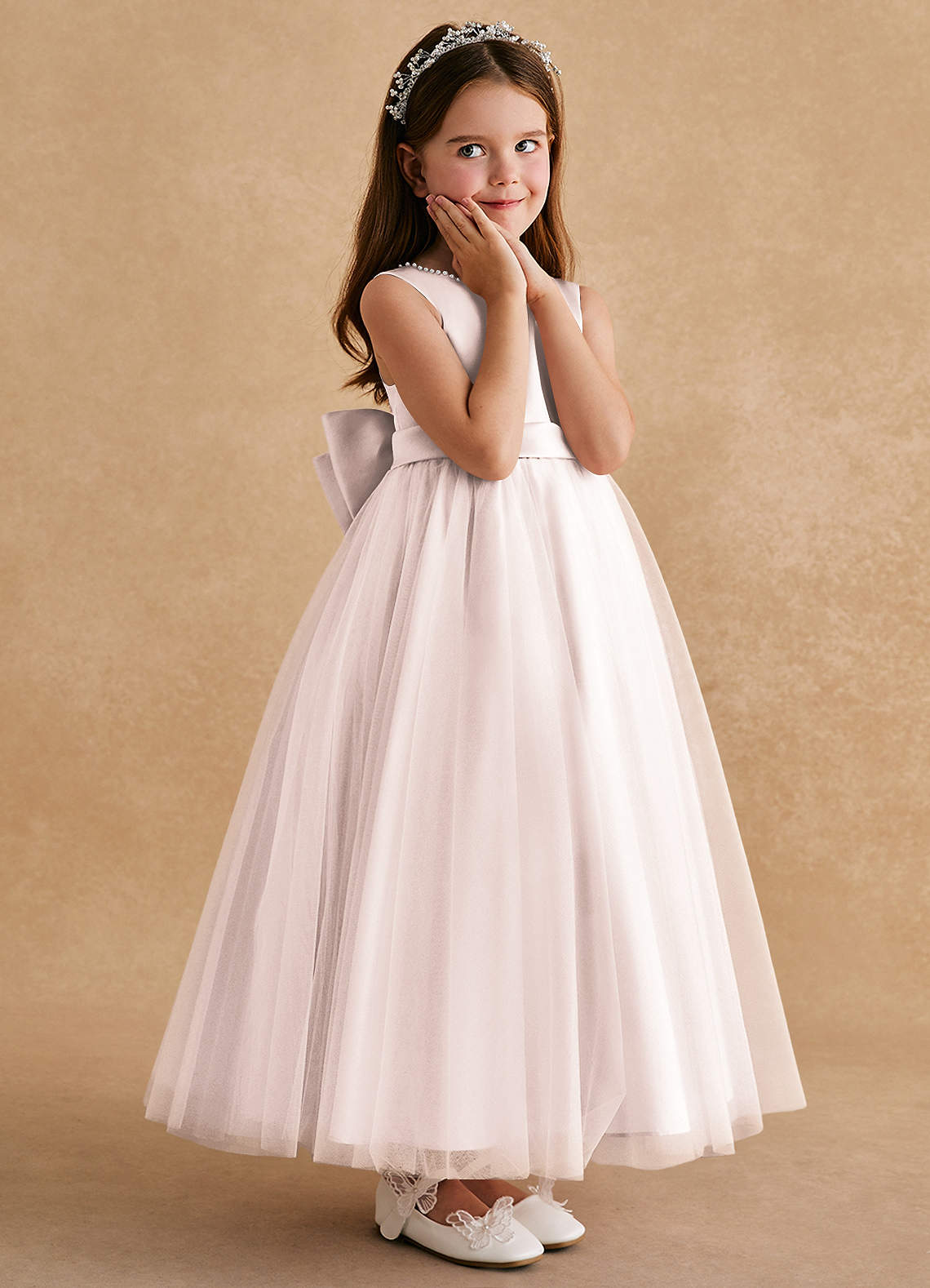 Azazie Cookie Flower Girl Dresses Rose Petal A-Line Bow Tulle Dress image2