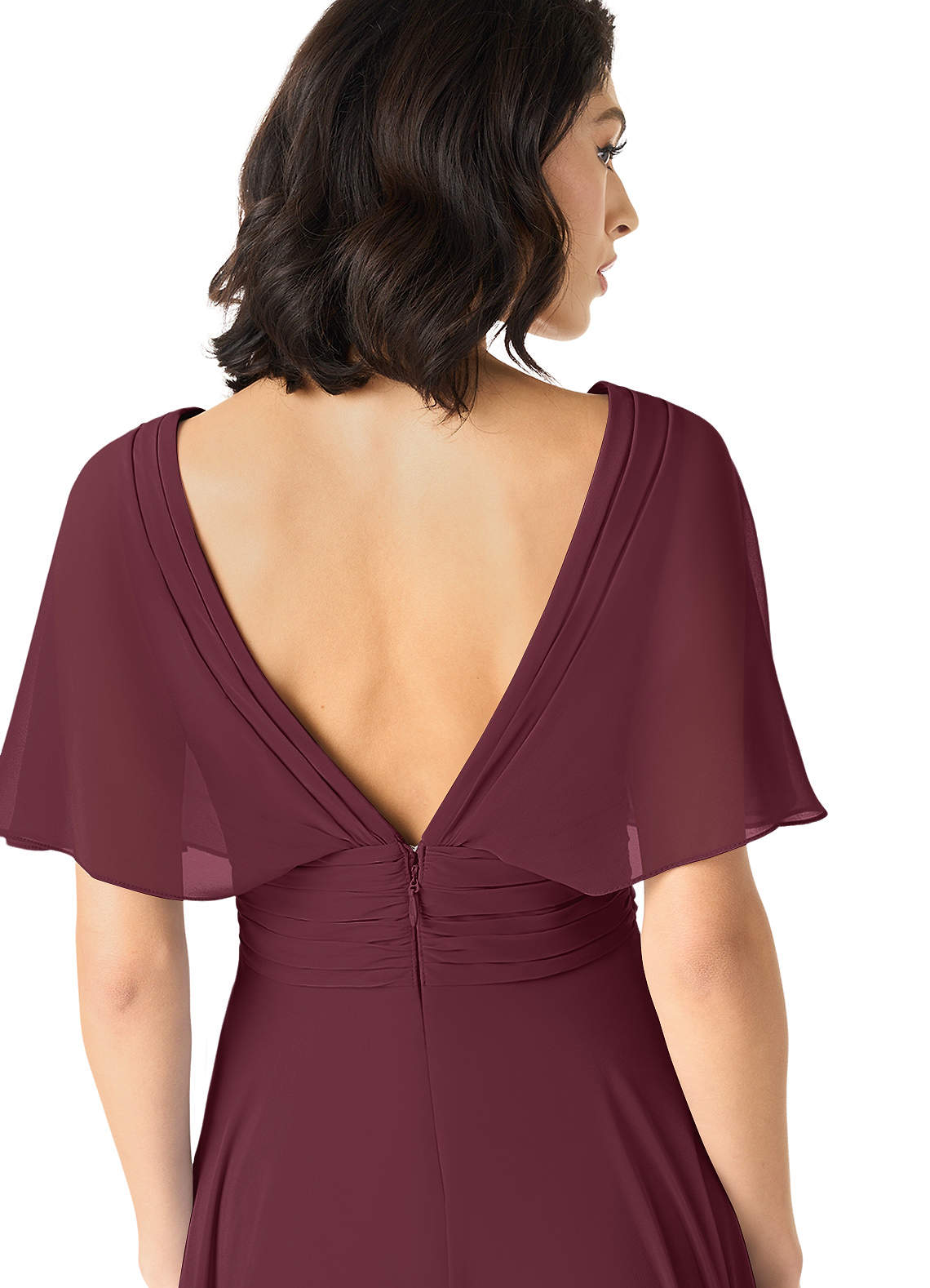 Azazie Pamela Bridesmaid Dresses Cabernet A-Line V-Neck Pleated Chiffon Dress image4