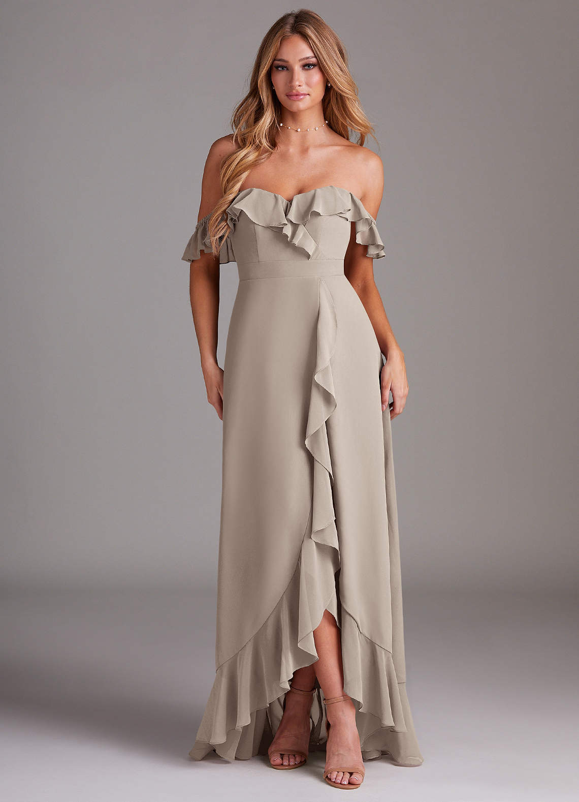 Azazie Lyra Bridesmaid Dresses Frost A-Line Chiffon Convertible Dress image1