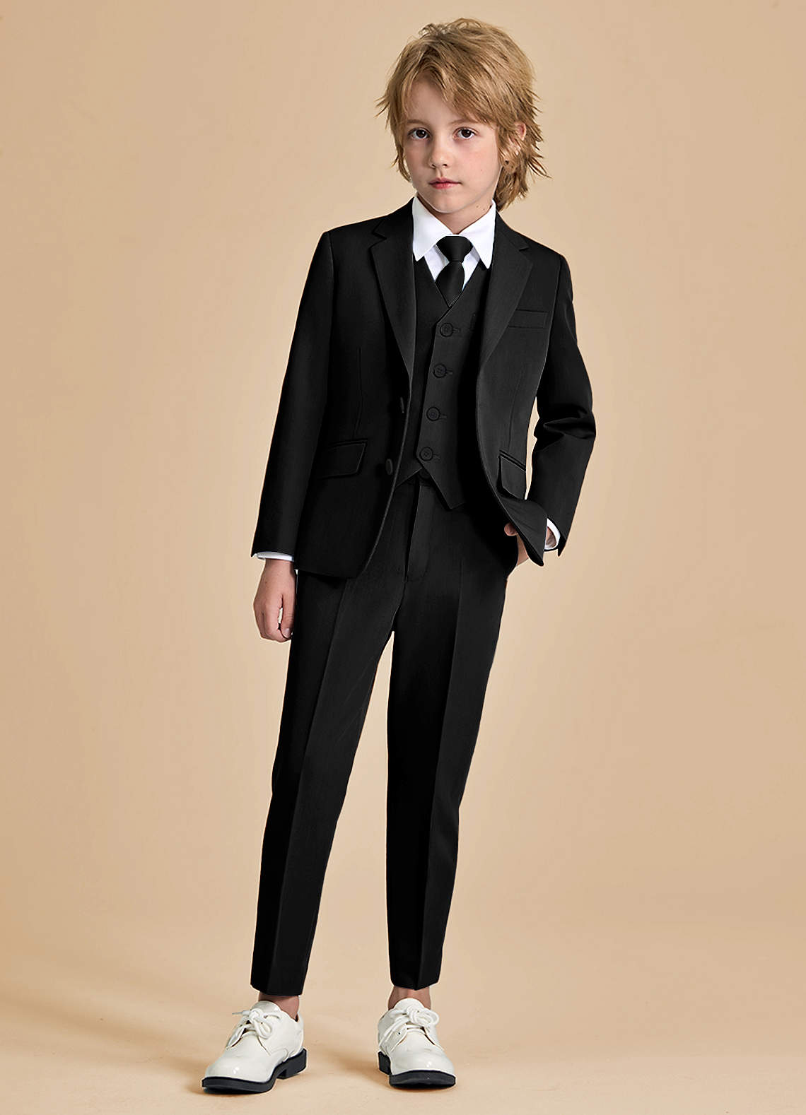 front Oliver Boys Black 5-Piece Suit