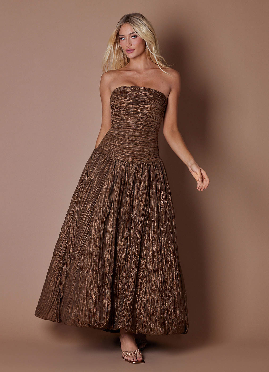 Mel Metallic Brown Maxi Dress | Azazie DE
