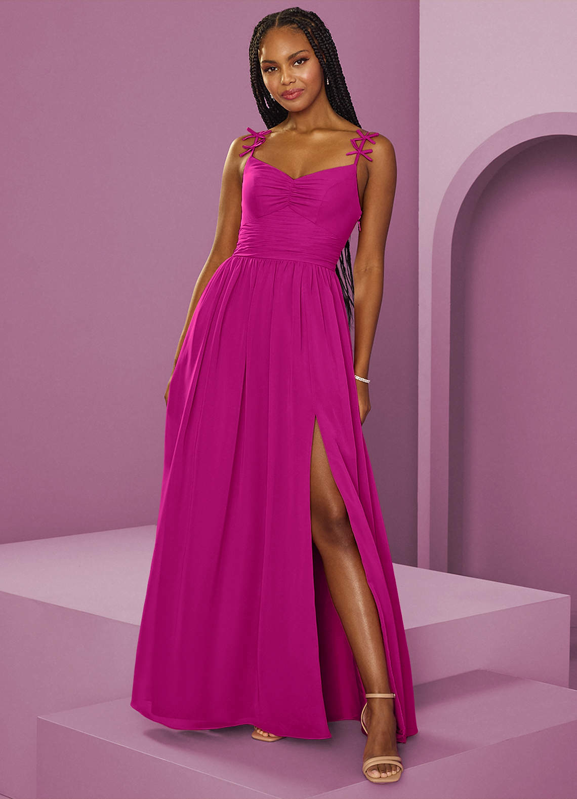 barbie pink bridesmaid dresses S Ruched Halter Maxi Dress for Women Wear it as a sophisticated pink bridesmaid dress Barbie  AZAZIE 1039 Ready