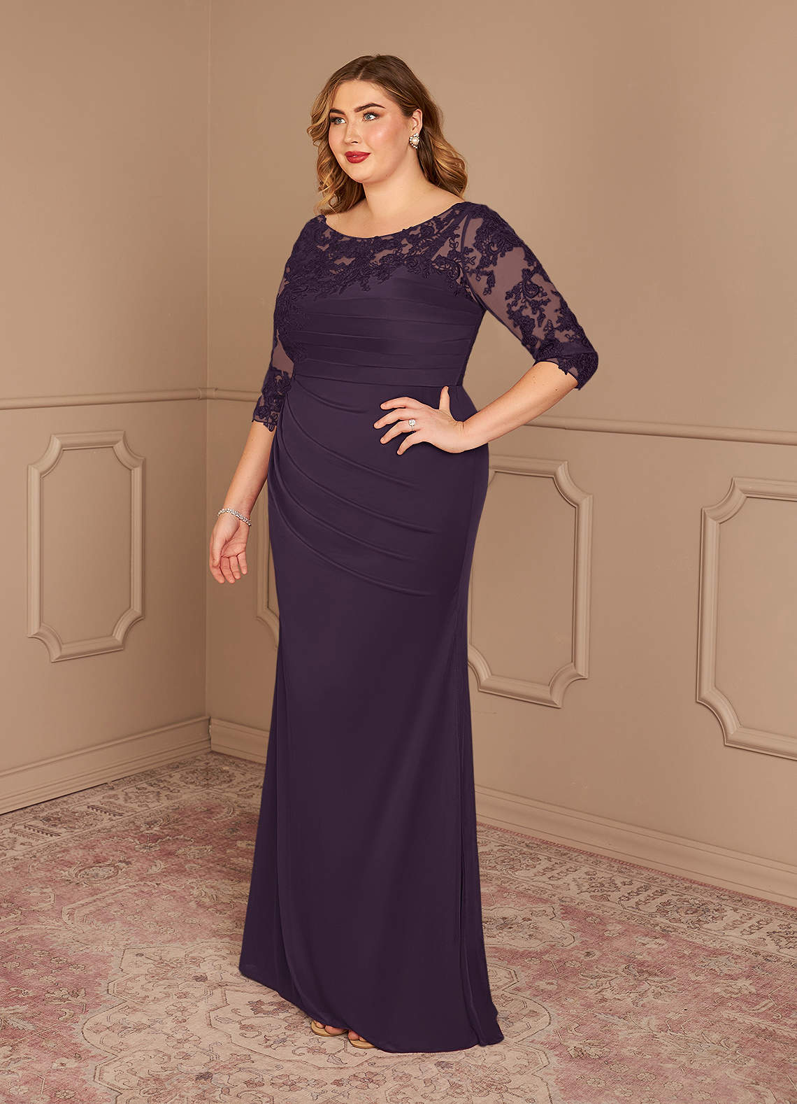 Azazie Alisondra Plum Sheath Scoop Lace Lace Dress | Azazie