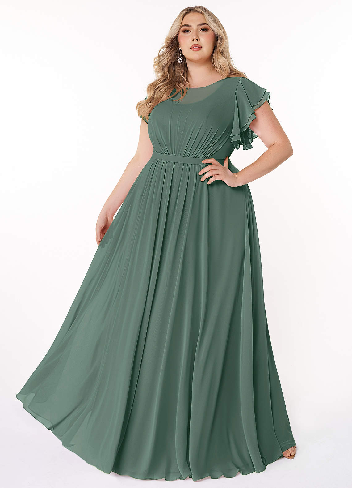 Azazie Daphne Bescheidene Brautjungfernkleider A-Linie Gekräuselt Chiffon Bodenlänge Kleid image1