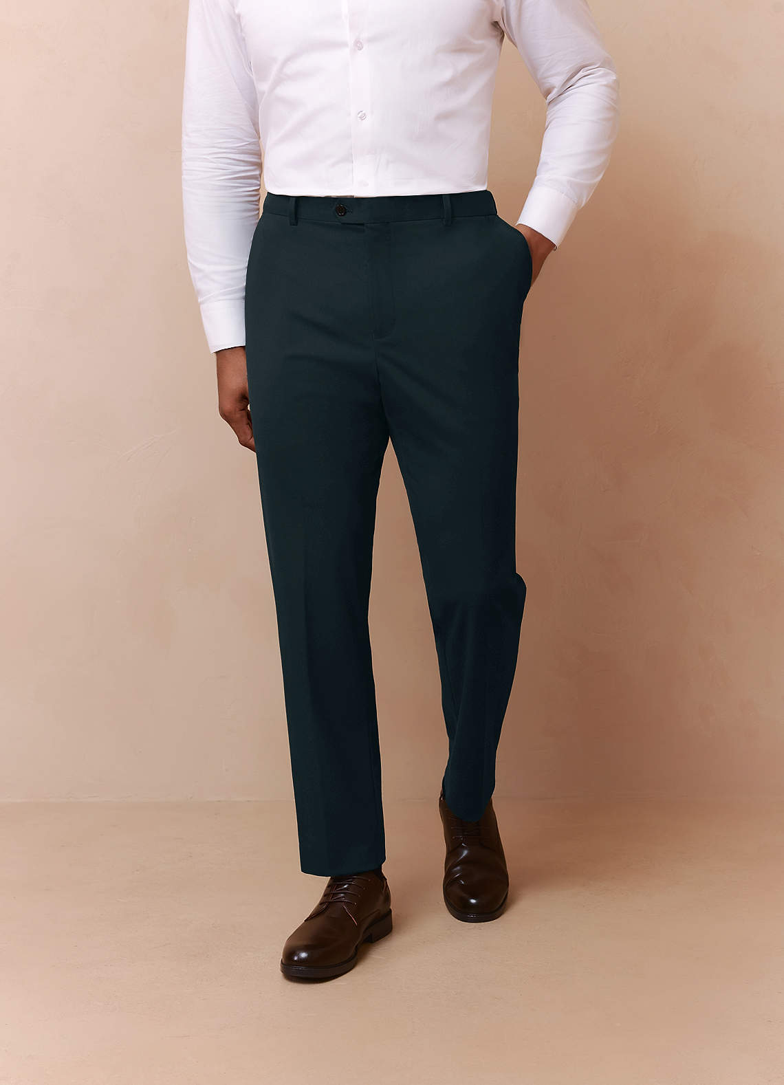 front Savile Dark Green Wool Blend Dress Pants