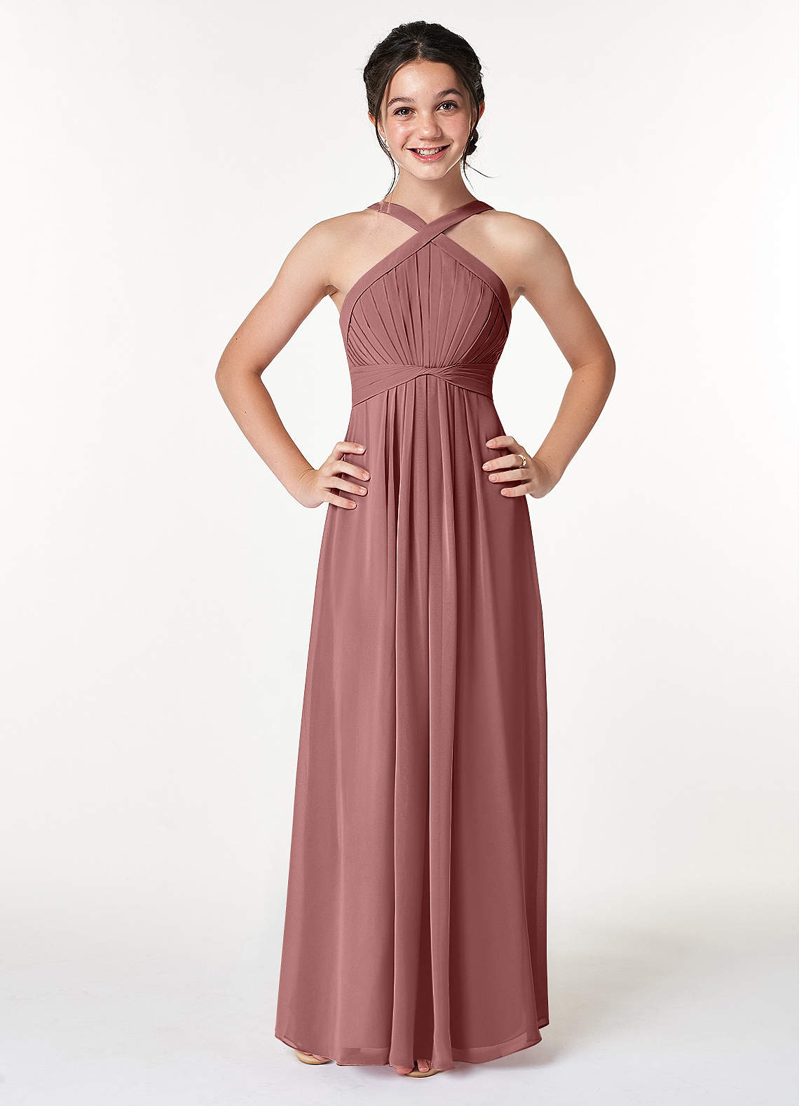 Azazie Anthea Junior Plissee Chiffon Kleid Wüstenrose image1