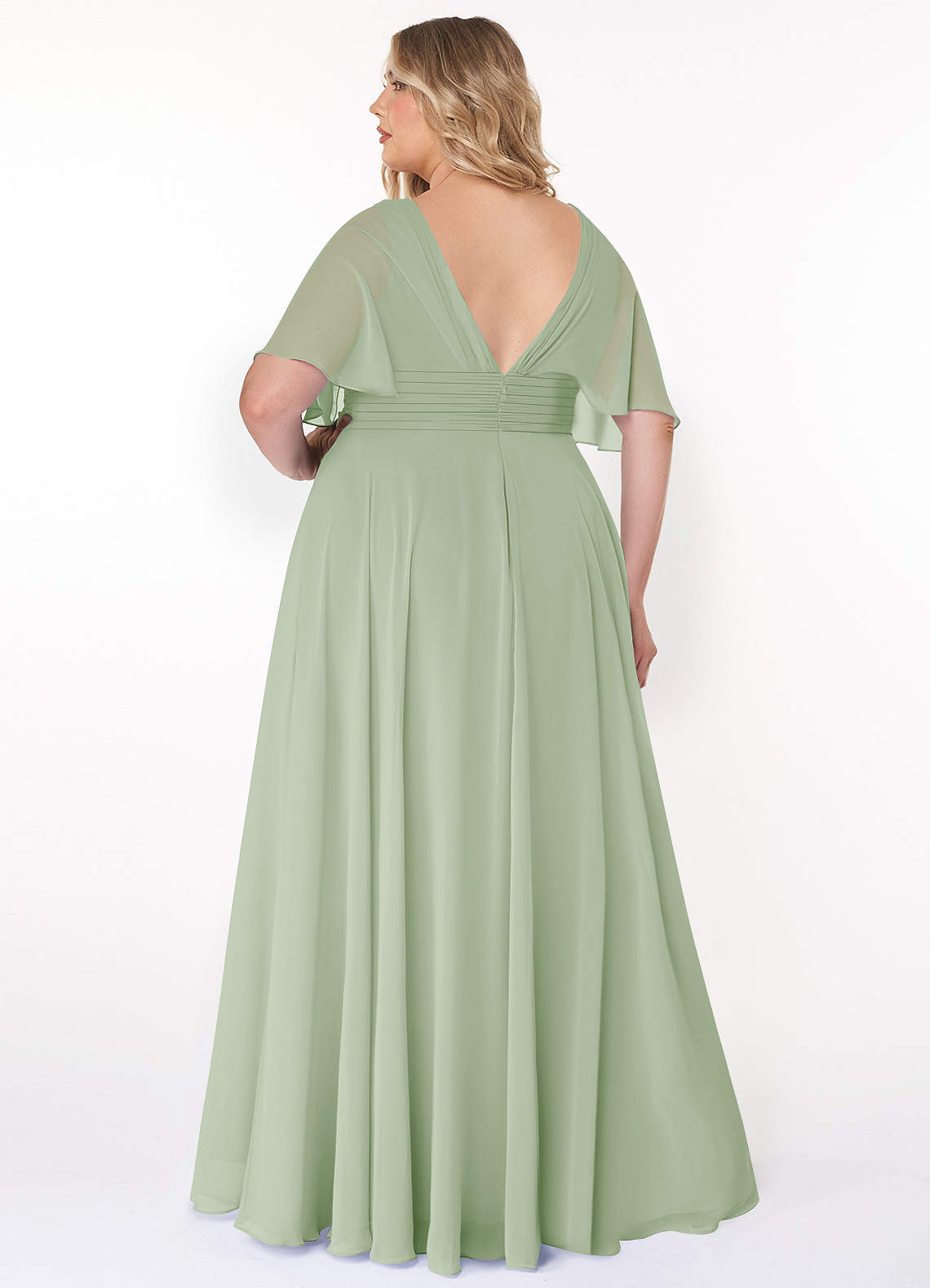 Azazie Pamela Bridesmaid Dresses Dusty Sage A-Line V-Neck Pleated Chiffon Dress image6