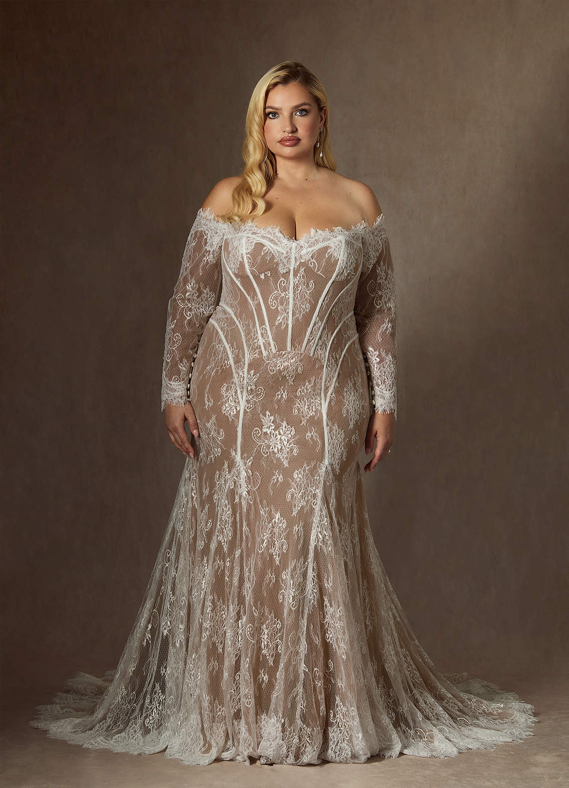 Azazie Katherine Diamond White Cocoa Mermaid Off the Shoulder