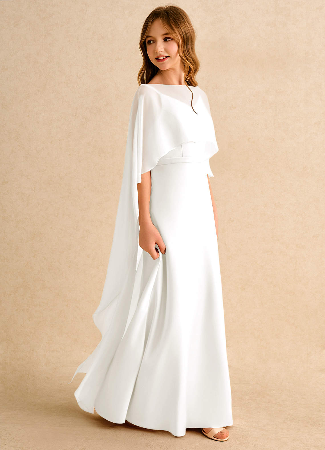 Azazie Fishie Girls Formal Sukienki dla dziewczynek sypiących kwiaty Linia A Matowy satynowy Długość podłogi Sukienka image5