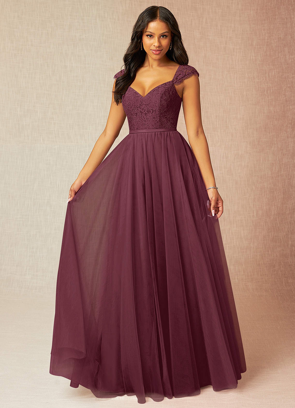 Azazie Luxi Bridesmaid Dresses Cabernet A-Line Pleated Tulle Dress image1