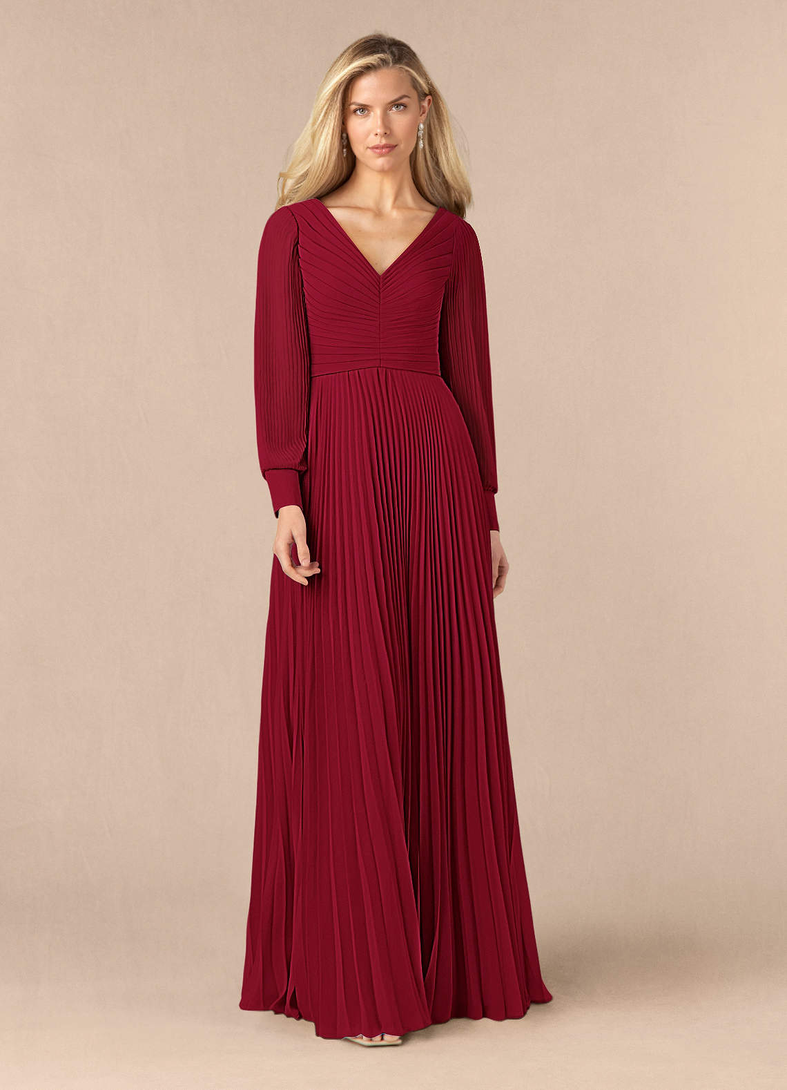 Azazie Zina Mother of the Bride Dresses Burgundy A-Line Pleated Chiffon Dress image1
