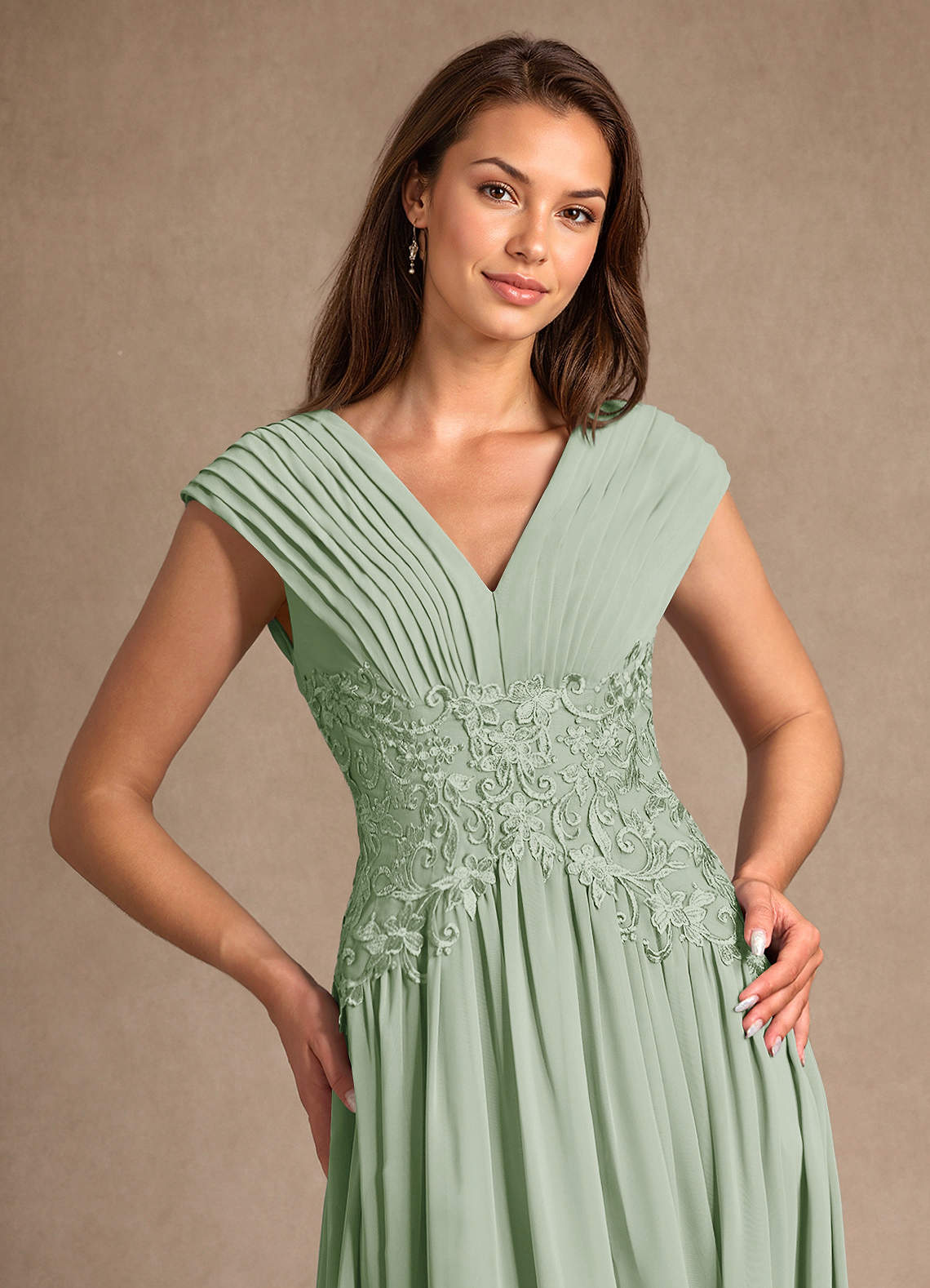 Azazie Hudson Mother of the Bride Dresses Dusty Sage A-Line Lace Dress image6