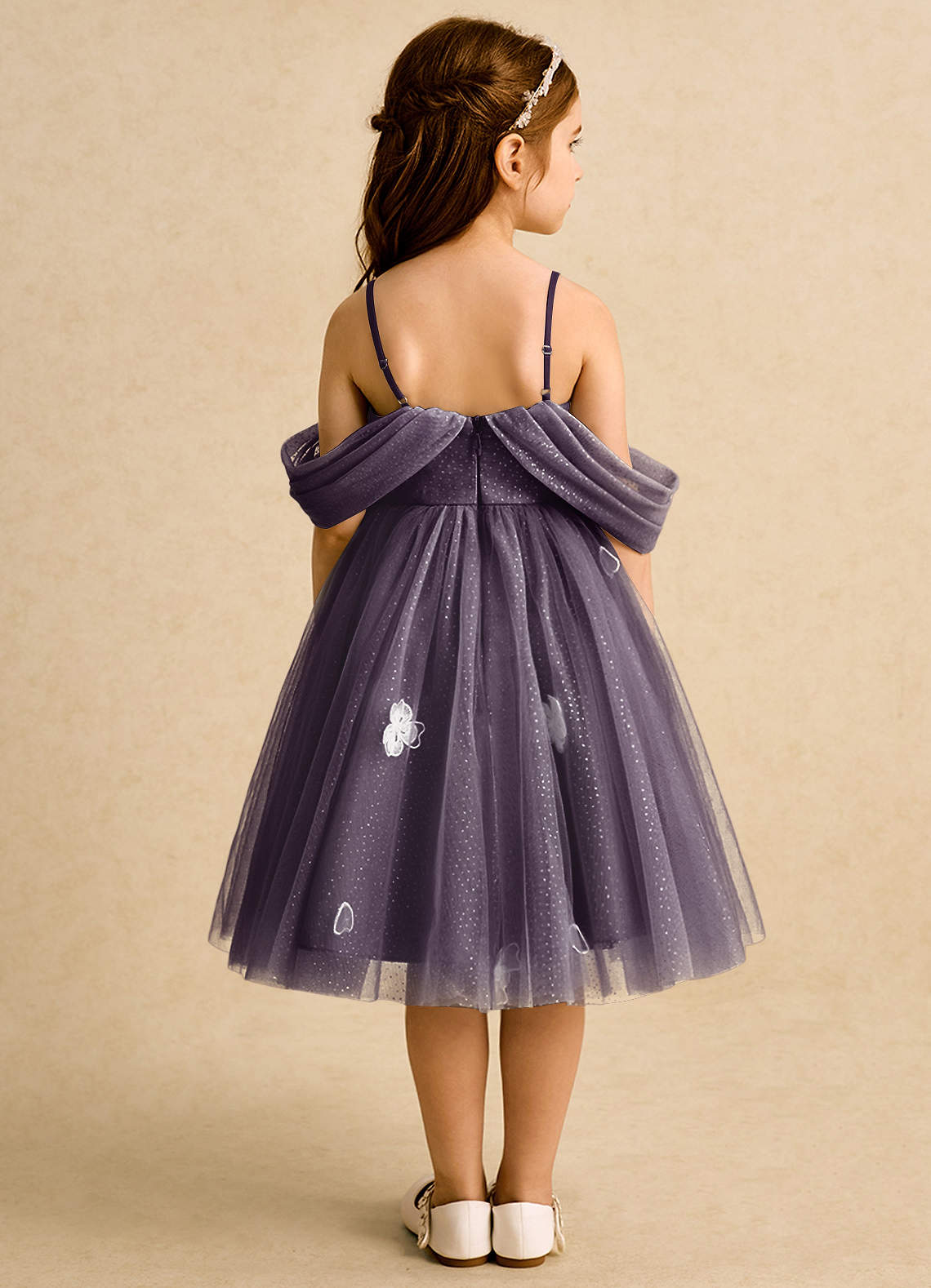 Azazie May Flower Girl Dresses Plum Ball-Gown Pleated Tulle Dress image1