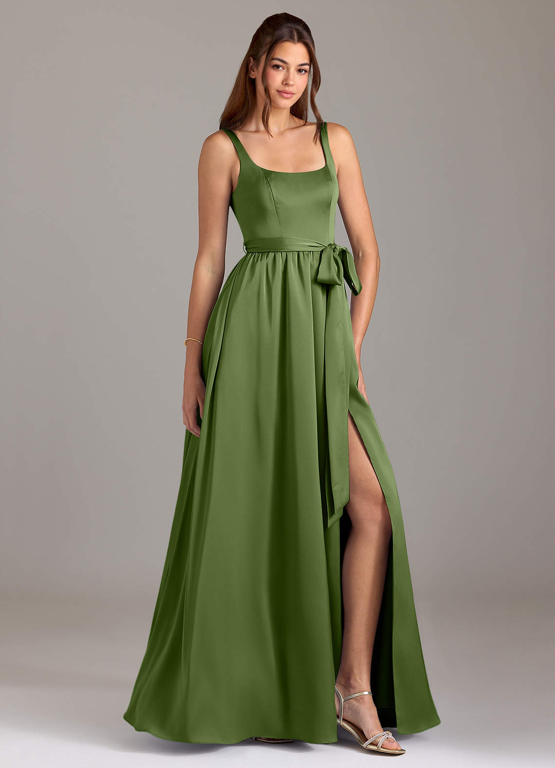 Azazie Elliott Vestidos de damas de honor Vestido de Enebro de Satén Elástico de Corte en A con Con bolsillos image1