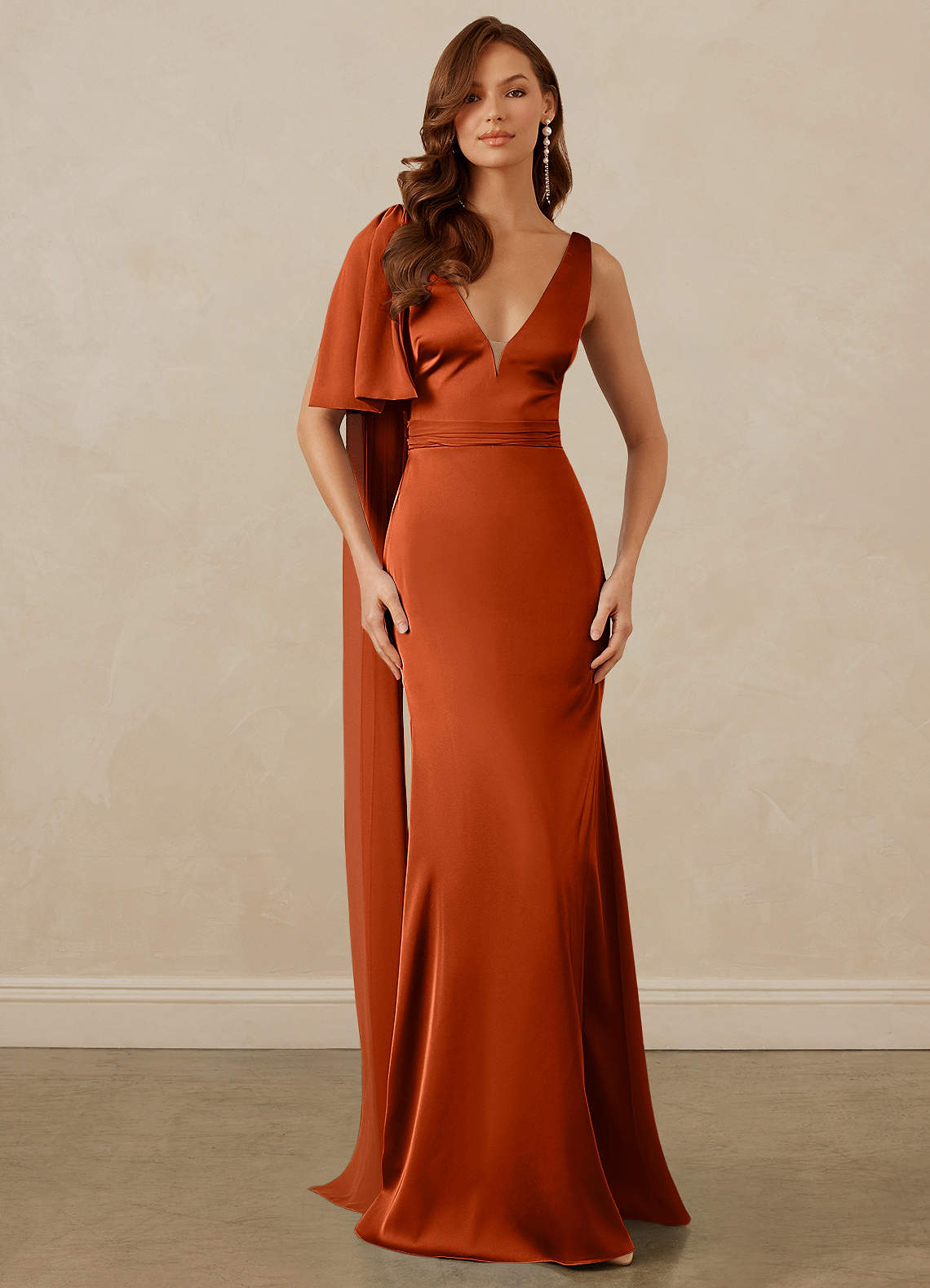 Christian Siriano Bridal for Azazie 1011 Bridesmaid Dresses Paprika Mermaid Bow Stretch Satin Dress image1
