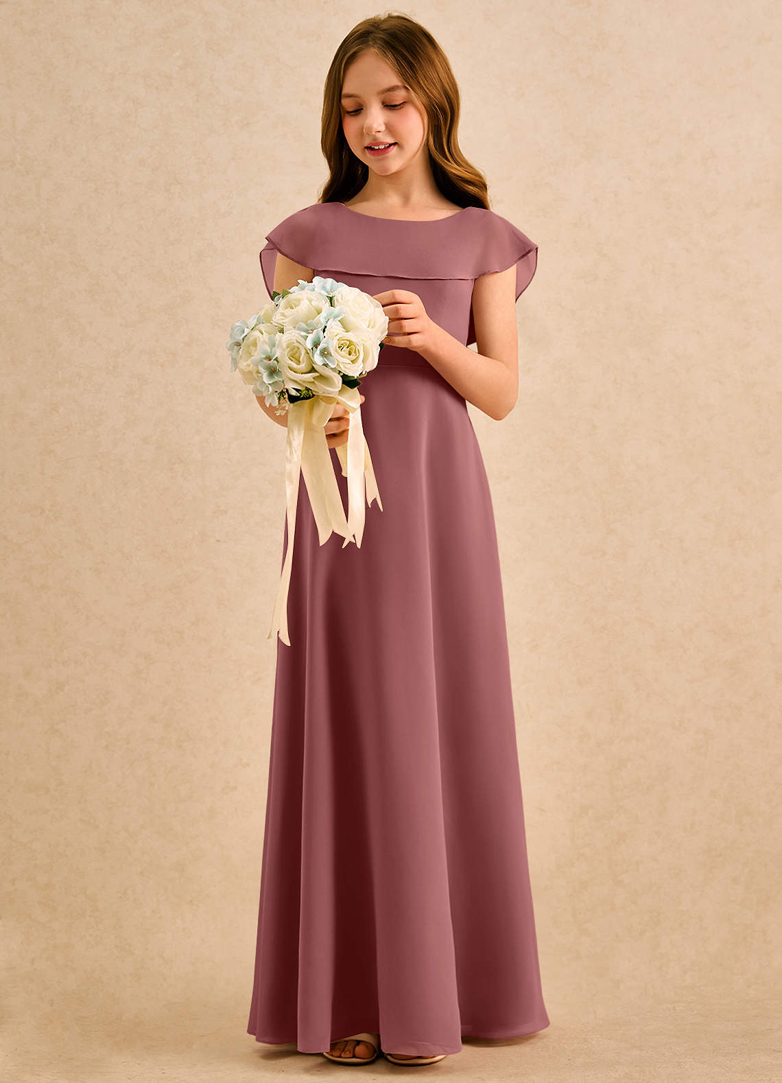Azazie Kittie Girls Formal Flower Girl Klänningar Klä A-Line i Chiffong image2