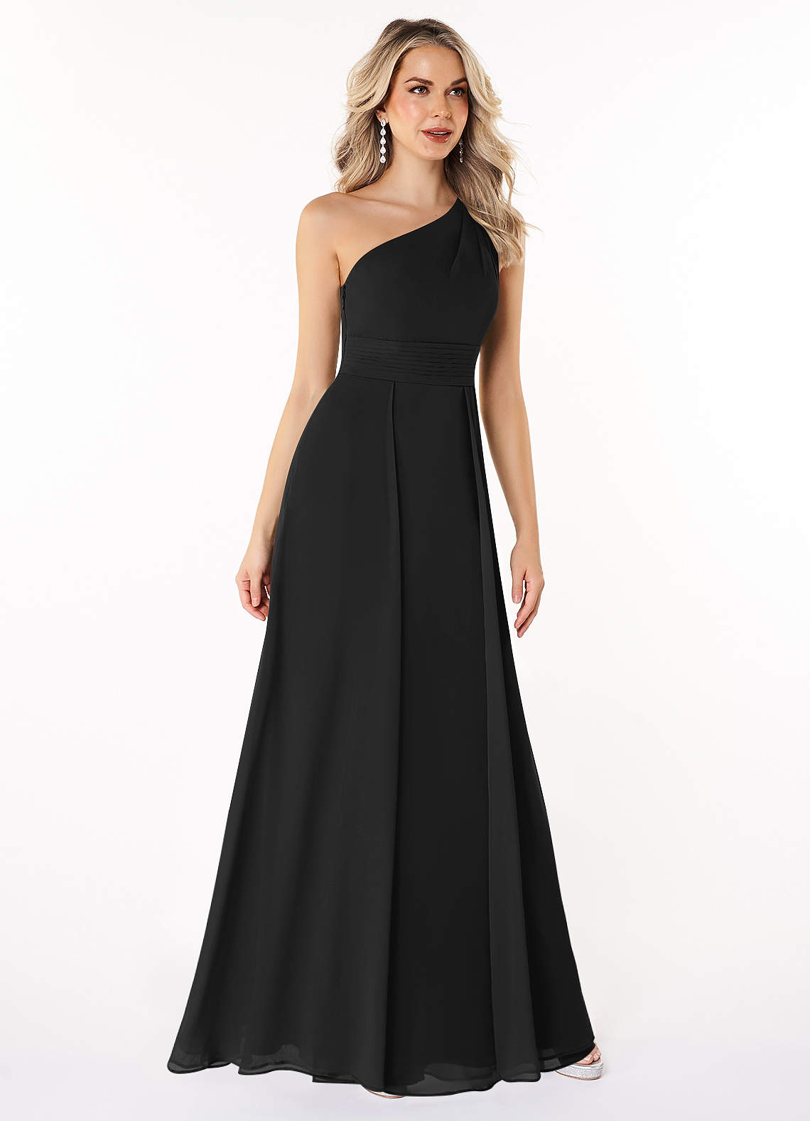 Azazie Dallas Bridesmaid Dresses Black A-Line One Shoulder Chiffon Dress image2
