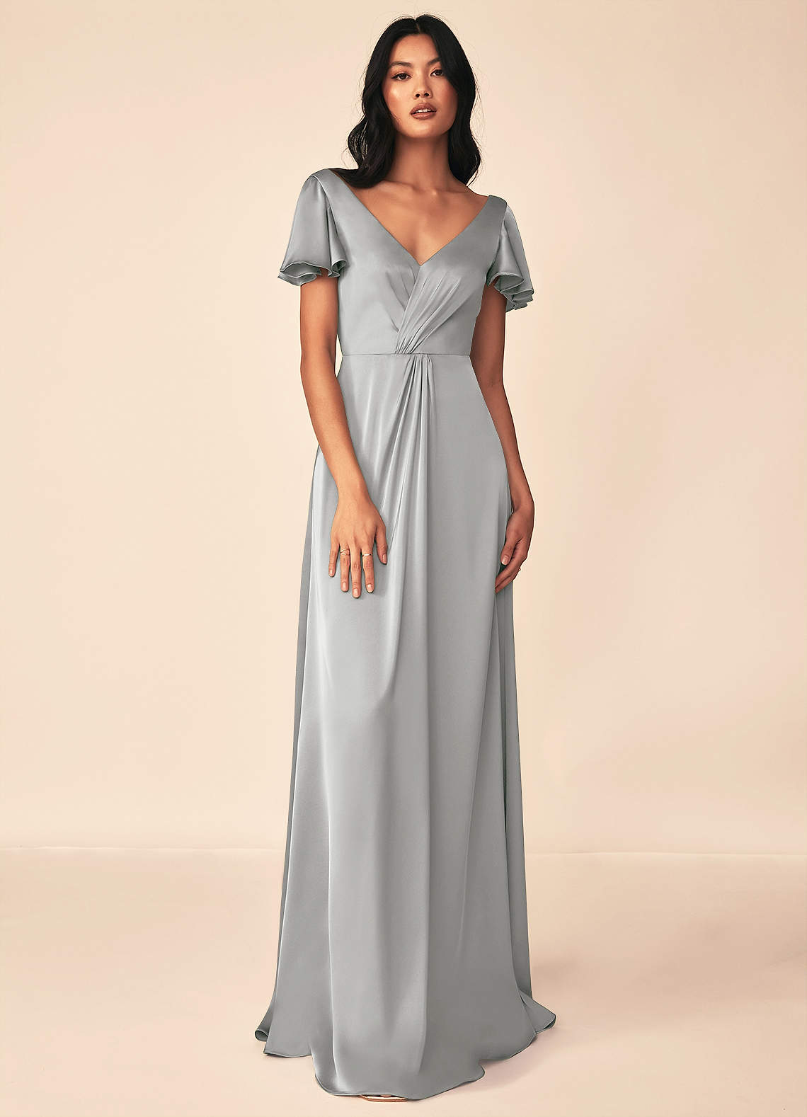 Azazie Soren Brudtärnklänningar Klänning av A-Line i Stretch Satin Plisserad Silver image1
