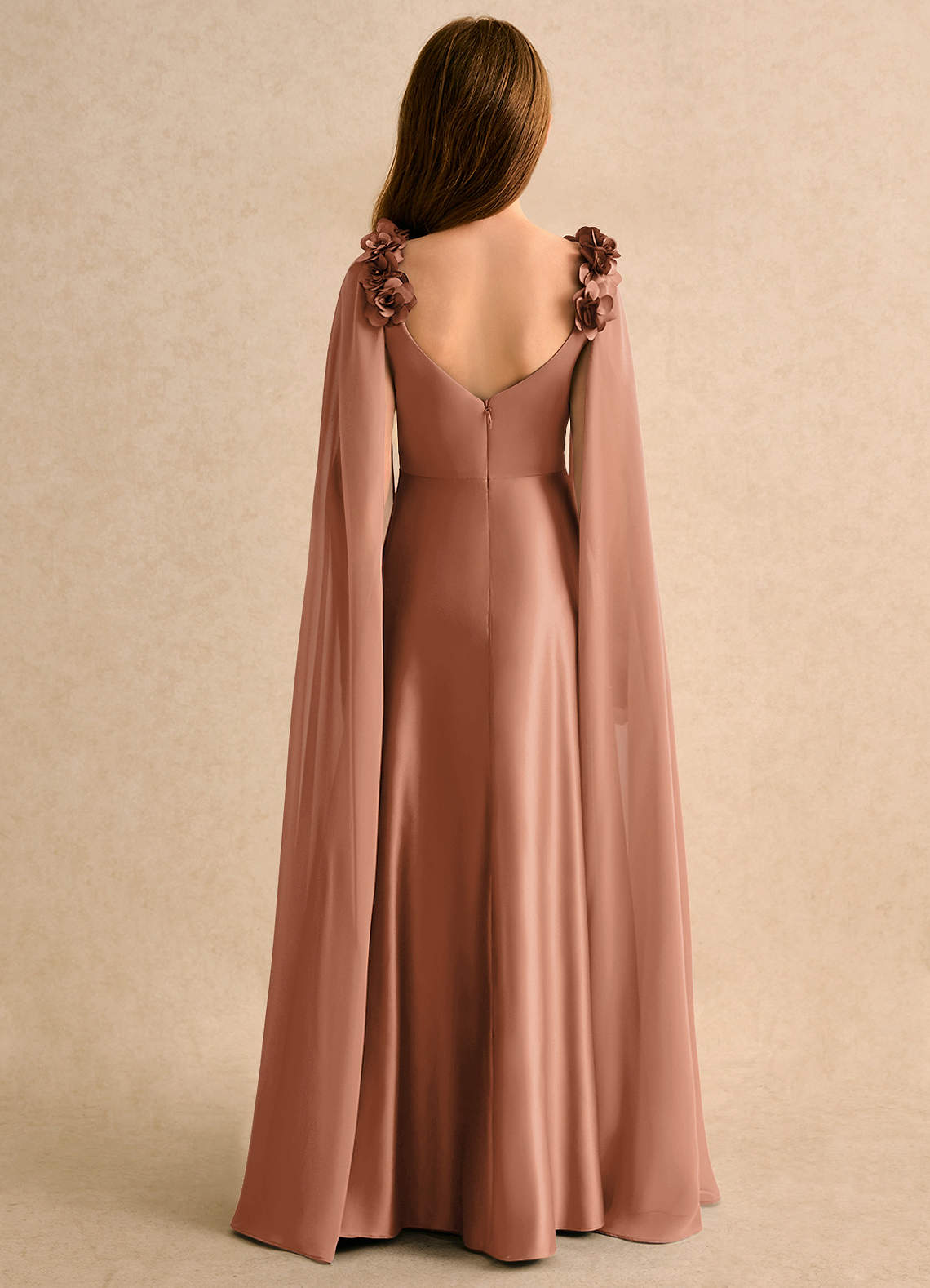 Azazie Rosita Girls Formal 플라워 걸 드레스 A라인 주름진 매트 새틴 플로어 길이 드레스 image1