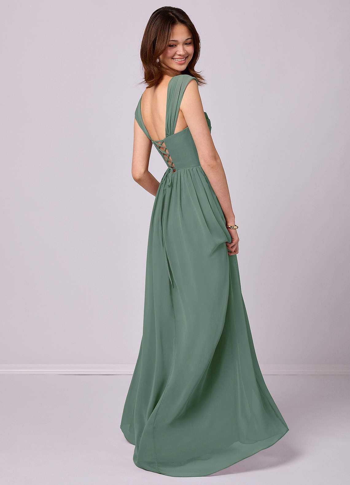 Barbie ♥ Azazie Bridesmaid Dresses A-Line Corset Chiffon Floor-Length Dress image3