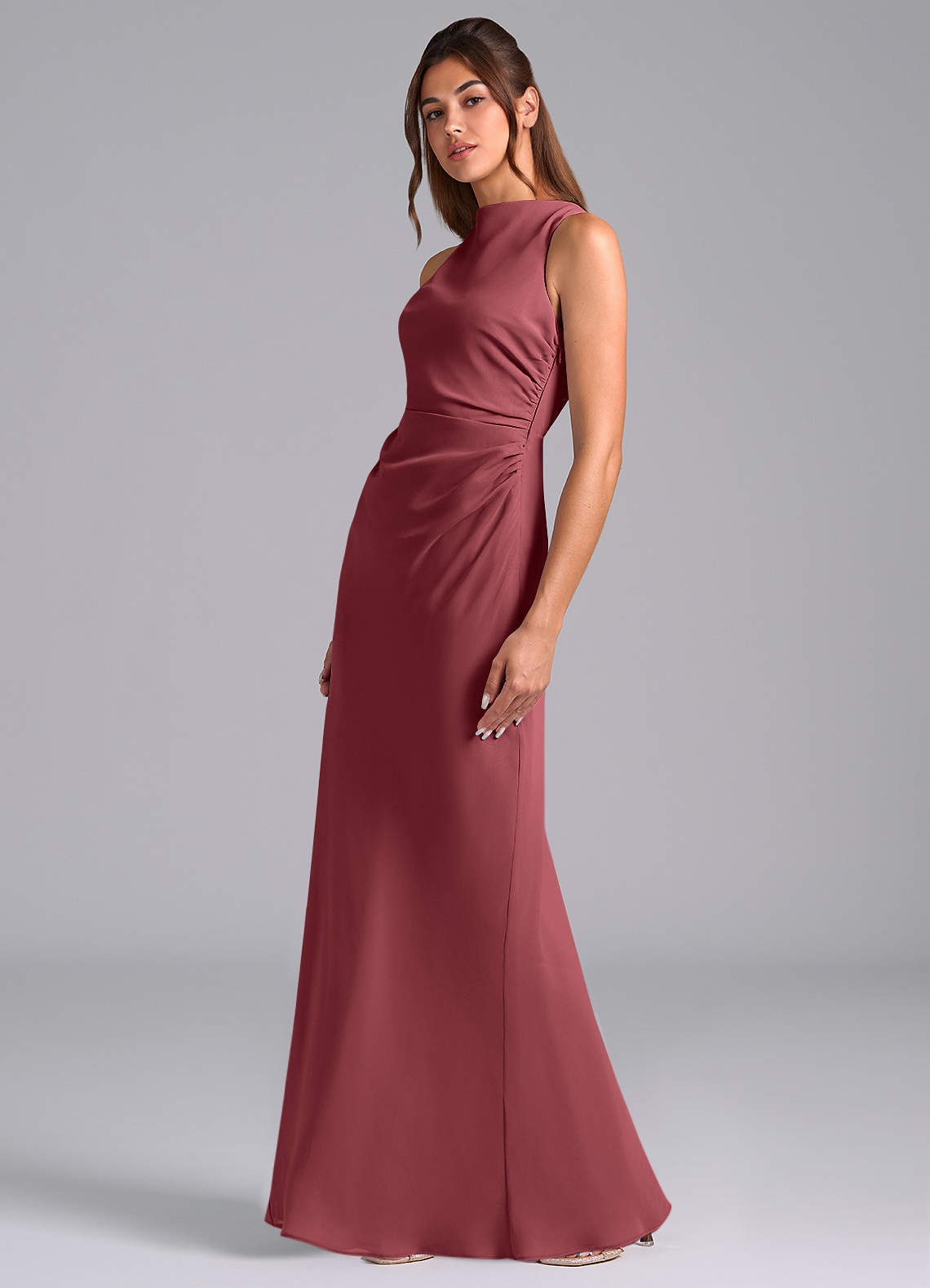 Azazie Evadne Bridesmaid Dresses Merlot A-Line Pleated Chiffon Dress image1