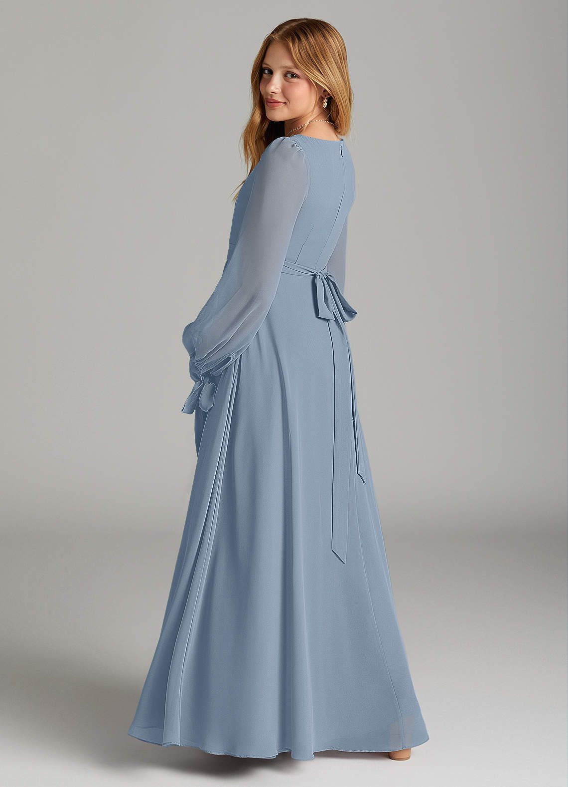 Azazie Leonia Junior Dusty Blue A-Line with Pockets Chiffon Dress image1