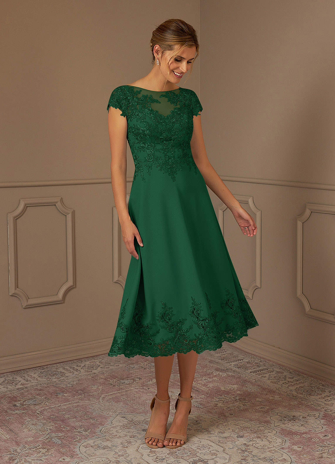 Azazie Terrano Abiti per la Madre della Sposa Abito A-Line in Pizzo Notizia in anticipo Verde Scuro image1