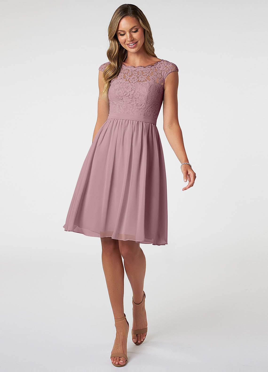 FuLL Length Lace and Chiffon Dresses Dusty Rose