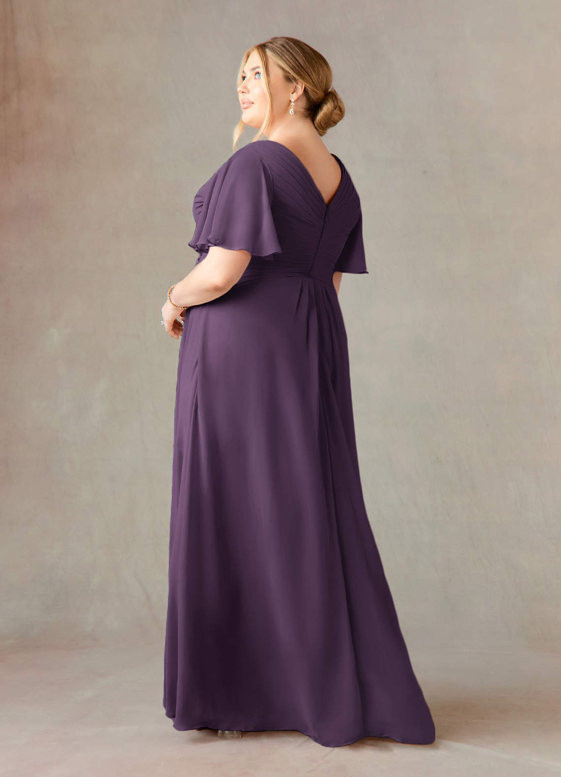 Azazie Morning Glory Plum A-Line V-Neck Ruched Chiffon Dress | Azazie