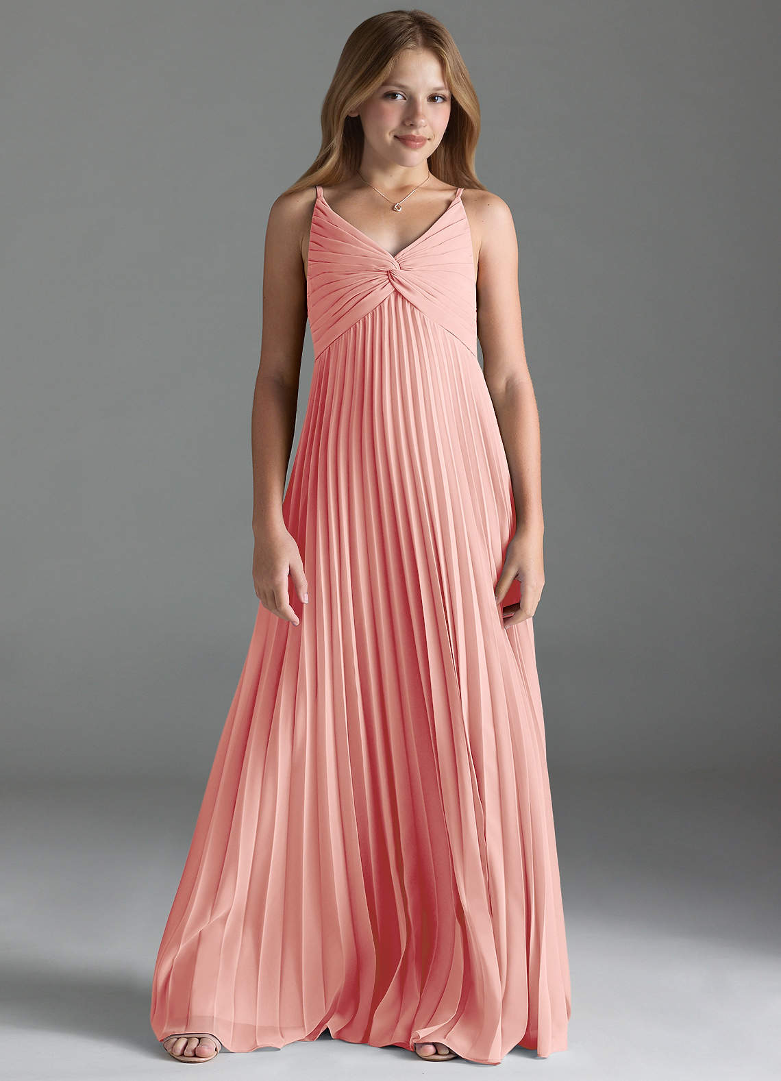 Azazie Raychelle Junior Vestido de Rosa Rubor de Gasa de Corte En A con Plisado image1