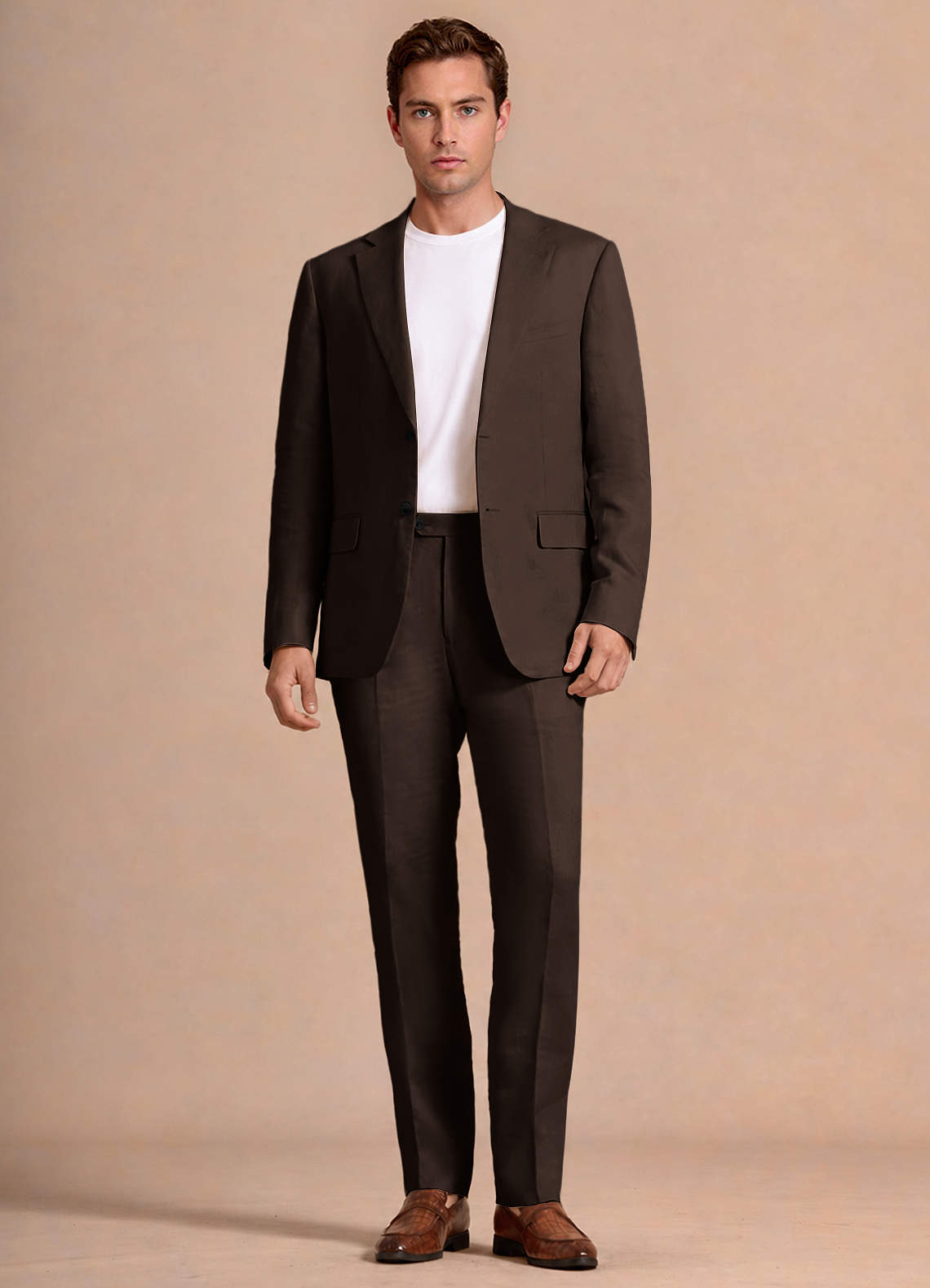 front Wesley Dark Brown Linen Blend Suit