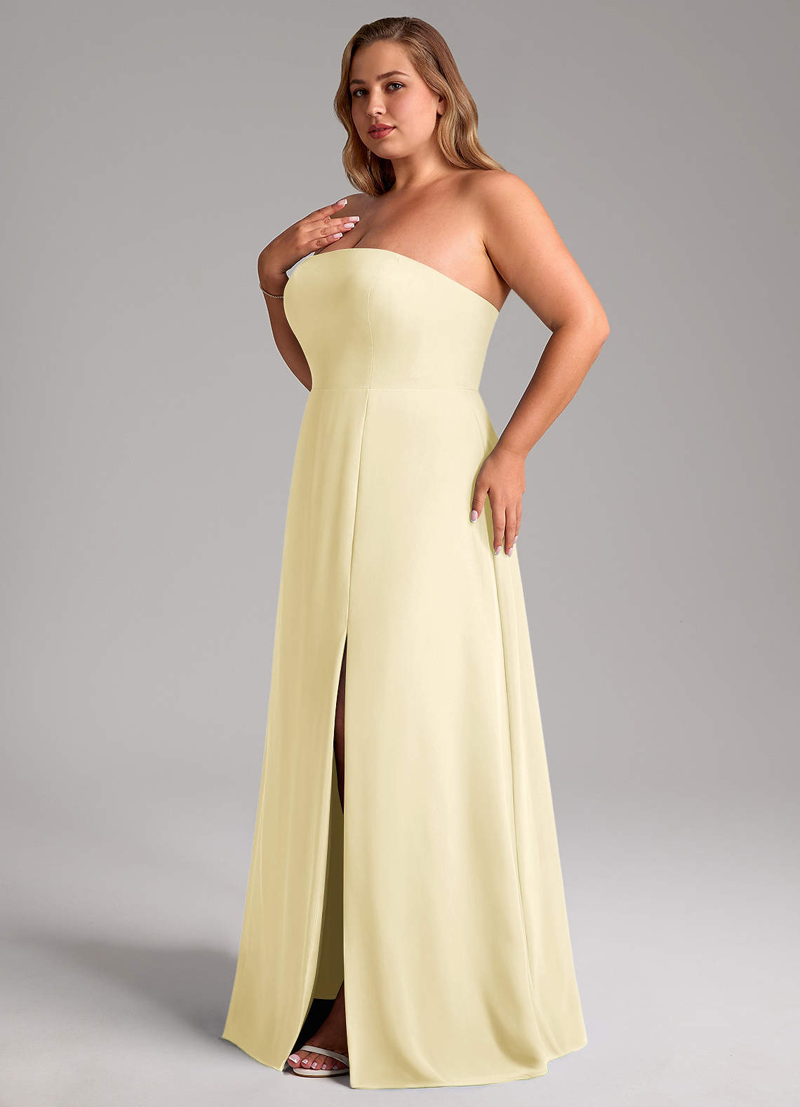 Azazie Wren Robes de demoiselle d'honneur Robe Trapèze Convertible en Mousseline de soie Fente Latérale Sorbet Citron image11