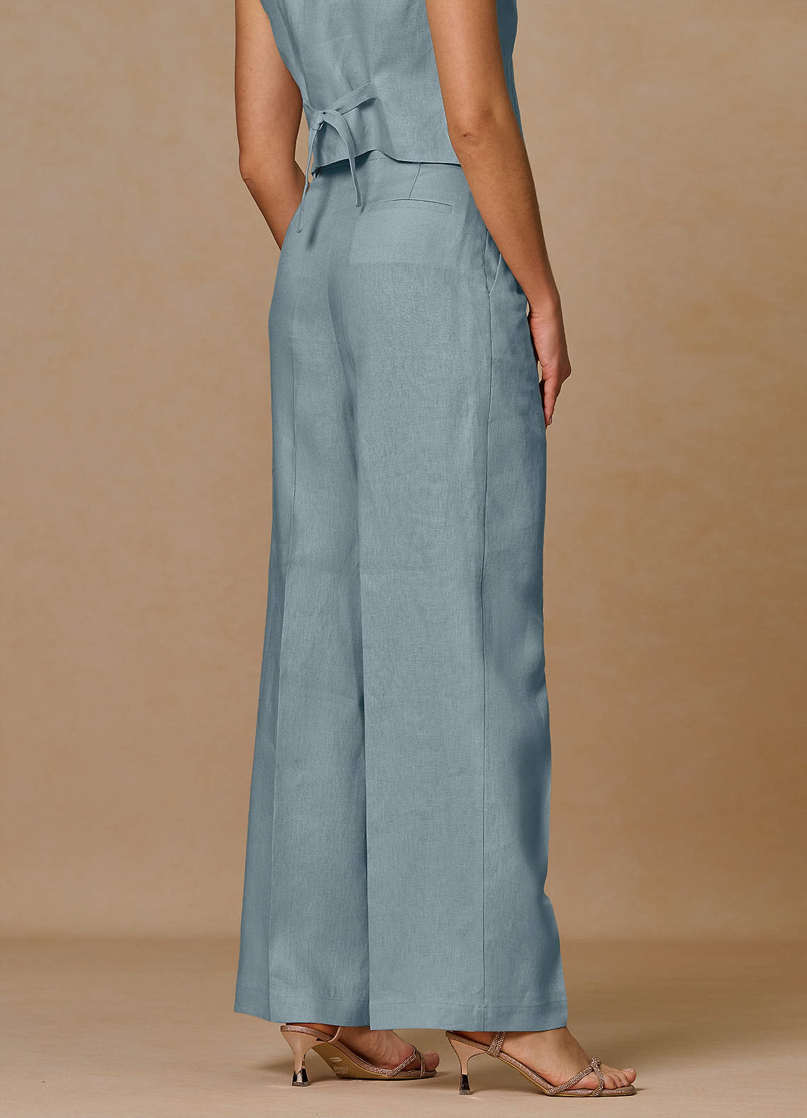 front Belicia Dusty Blue 100% Linen Pants