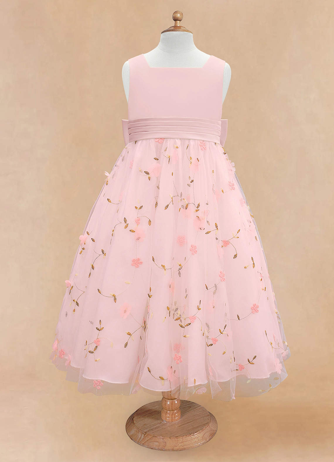 Azazie Pollie Flower Girl Dresses Blushing Pink A-Line Bow Tulle Dress image10