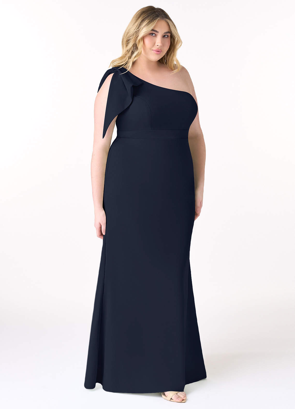Azazie Plus Size Mermaid One-Shoulder Floor-Length Stretch Crepe Bridesmaid Dresses - Dark Navy Azazie Plus Size Mermaid One-Shoulder Floor-Length Stretch Crepe Bridesmaid Dresses - Dark Navy