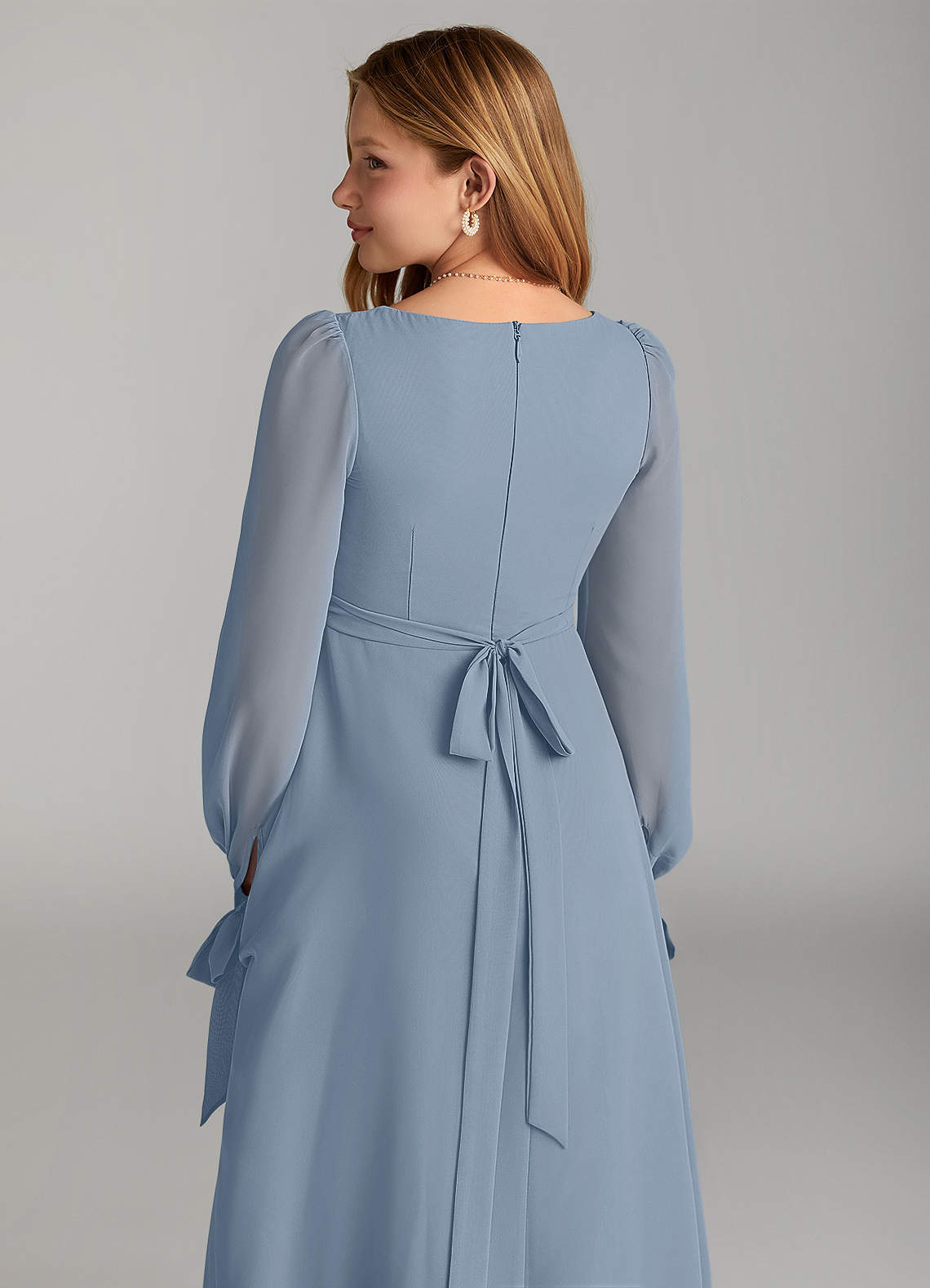 Azazie Leonia Junior Dusty Blue A-Line with Pockets Chiffon Dress image5