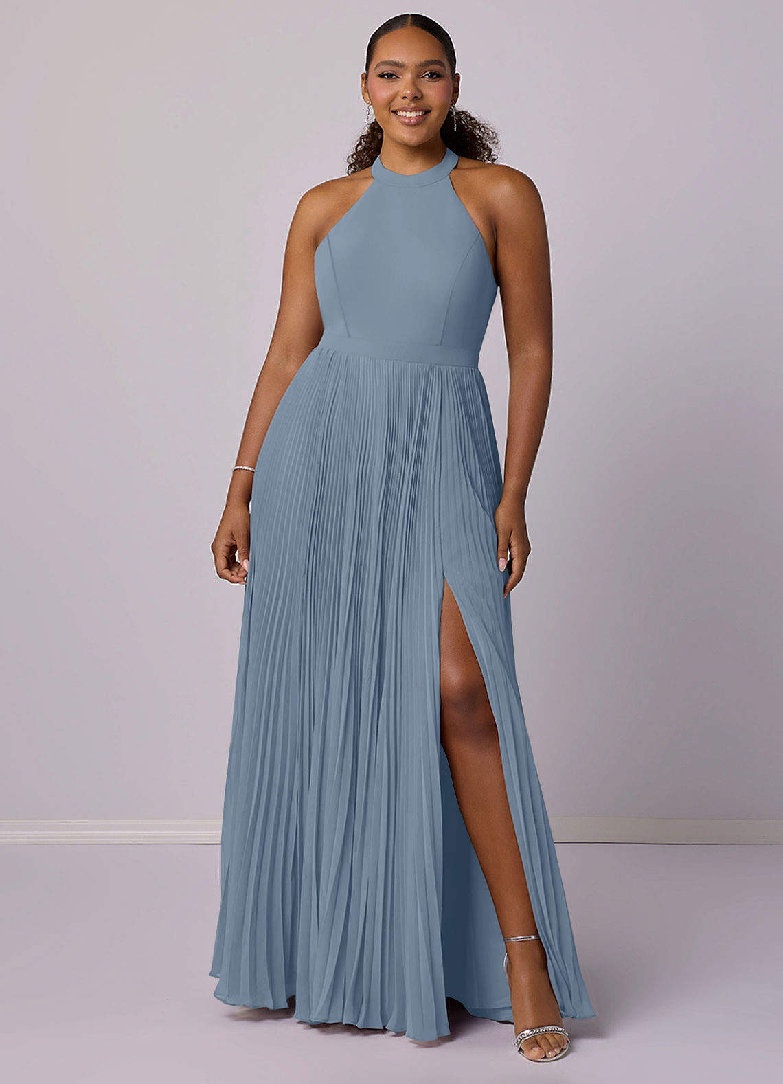 Barbie ♥ Azazie Bridesmaid Dresses Dusty Blue A-Line Pleated Chiffon Dress image1