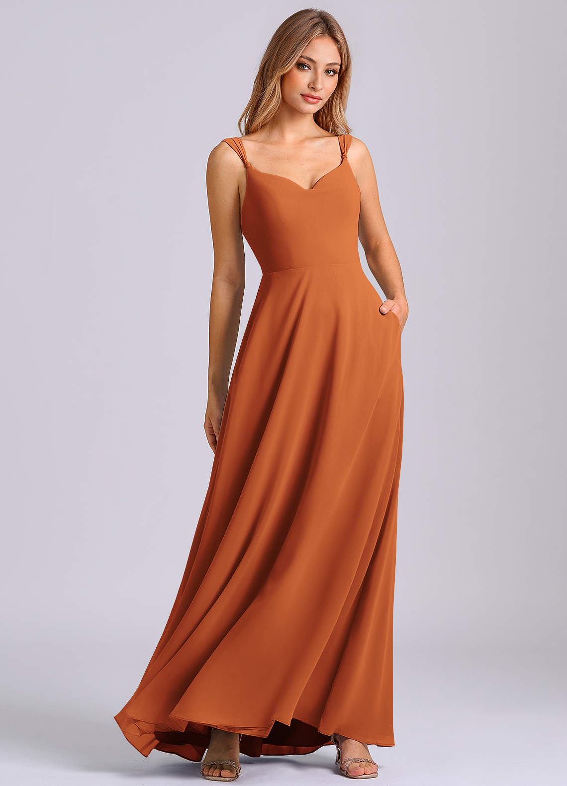 cinnamon formal dress Mac Duggal 5995 - Tea Length Hand Embellished Mesh Overlay A-Line Dress