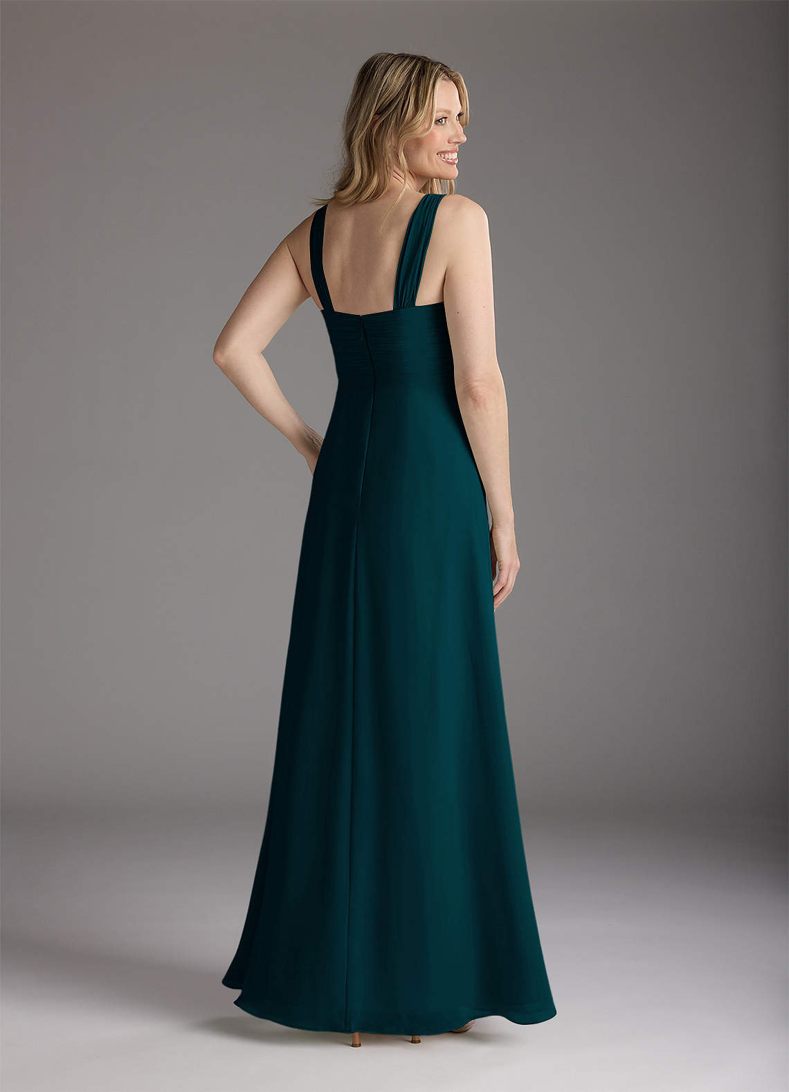 Azazie Weisz Mother of the Bride Dresses Pine A-Line Square Neckline Pleated Chiffon Dress image4