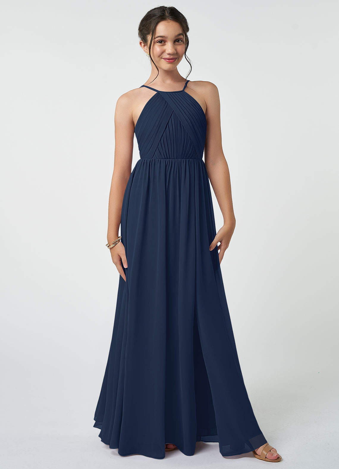Azazie Leighton Junior Ready to Ship Bridesmaid Dress in Dark Navy | Azazie