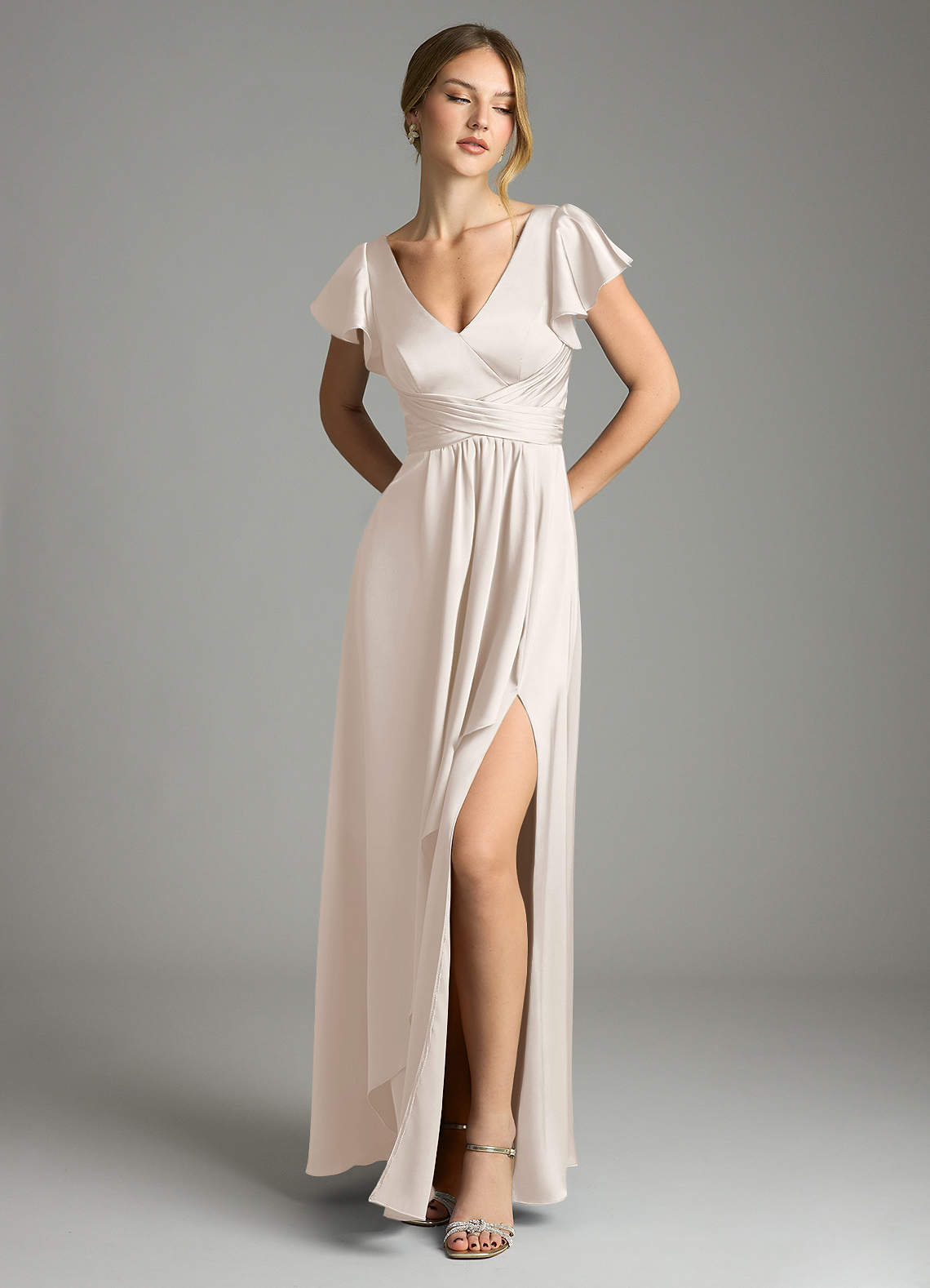 azazie white alabaster bridesmaid dress Omari Color:Ivory AB neckline bodice held up Material: Performance tiffany blue wedding dress