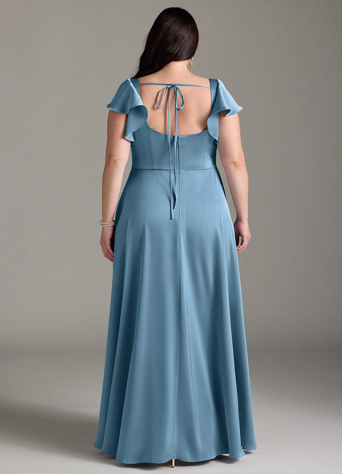 Azazie Bondi Bridesmaid Dresses Steel Blue A-Line Bow Stretch Satin Dress image7