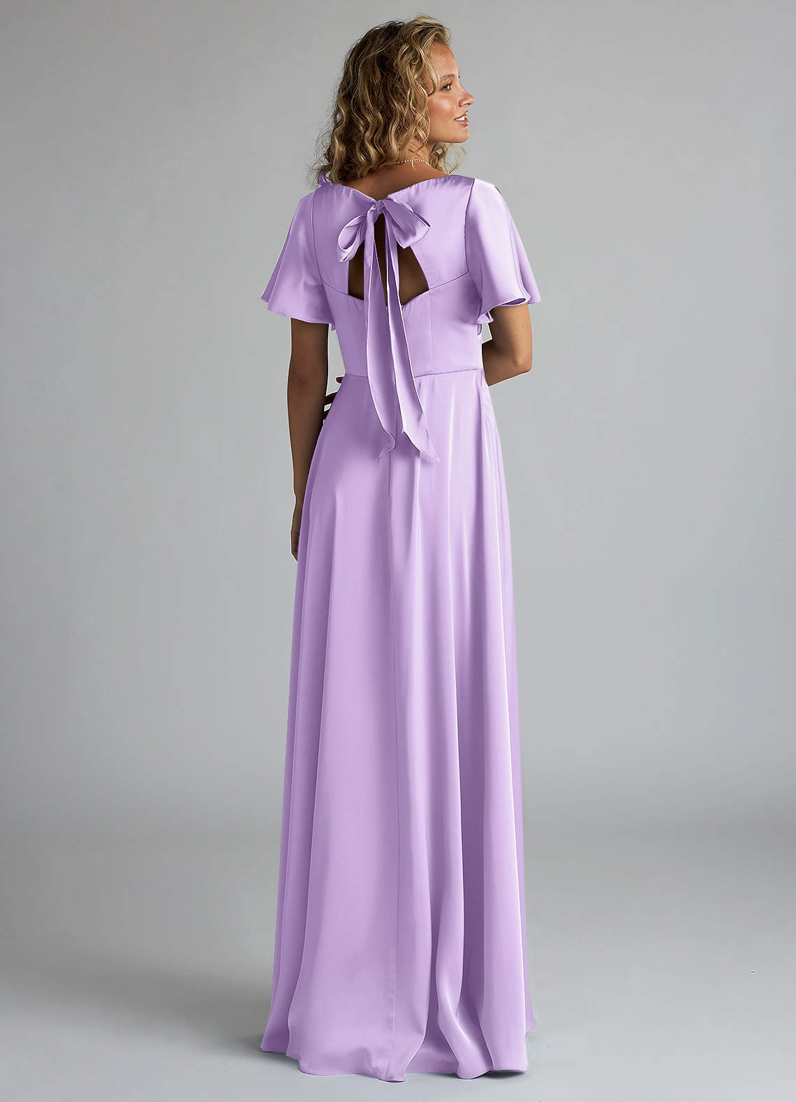 Azazie Kimber Bridesmaid Dresses Lilac A-Line Ruched Stretch Satin Dress image1