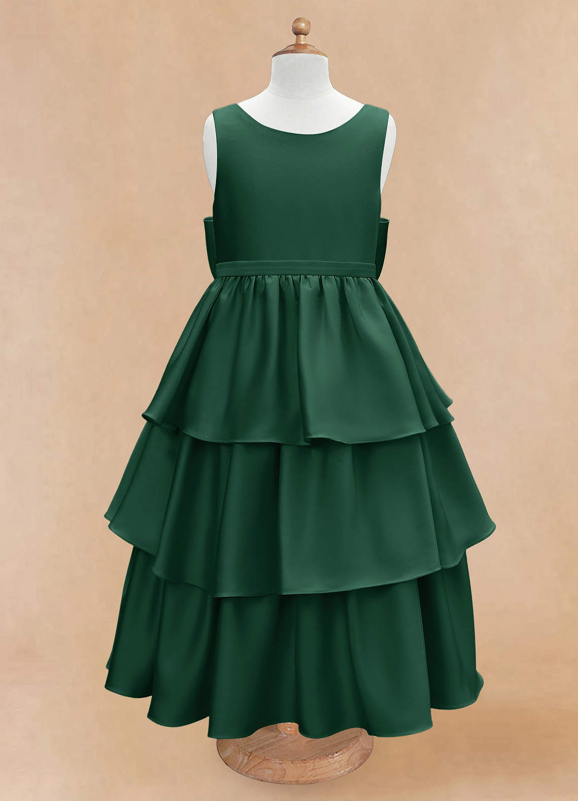 Azazie Margie Flower Girl Dresses Dark Green A-Line Bow Stretch Satin Dress image3